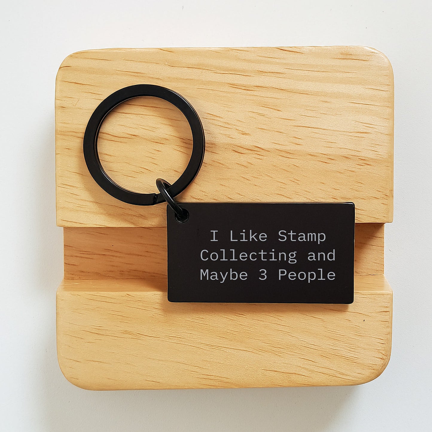 Funny Stamp Collecting Keychain for Graduation Gifts from Friends to Stamp Collecting Enthusiasts, 'I Like Stamp Collecting And Maybe 3 People' Quote, Stainless Steel, Black, 1.57 x 0.87 inches - Image 2