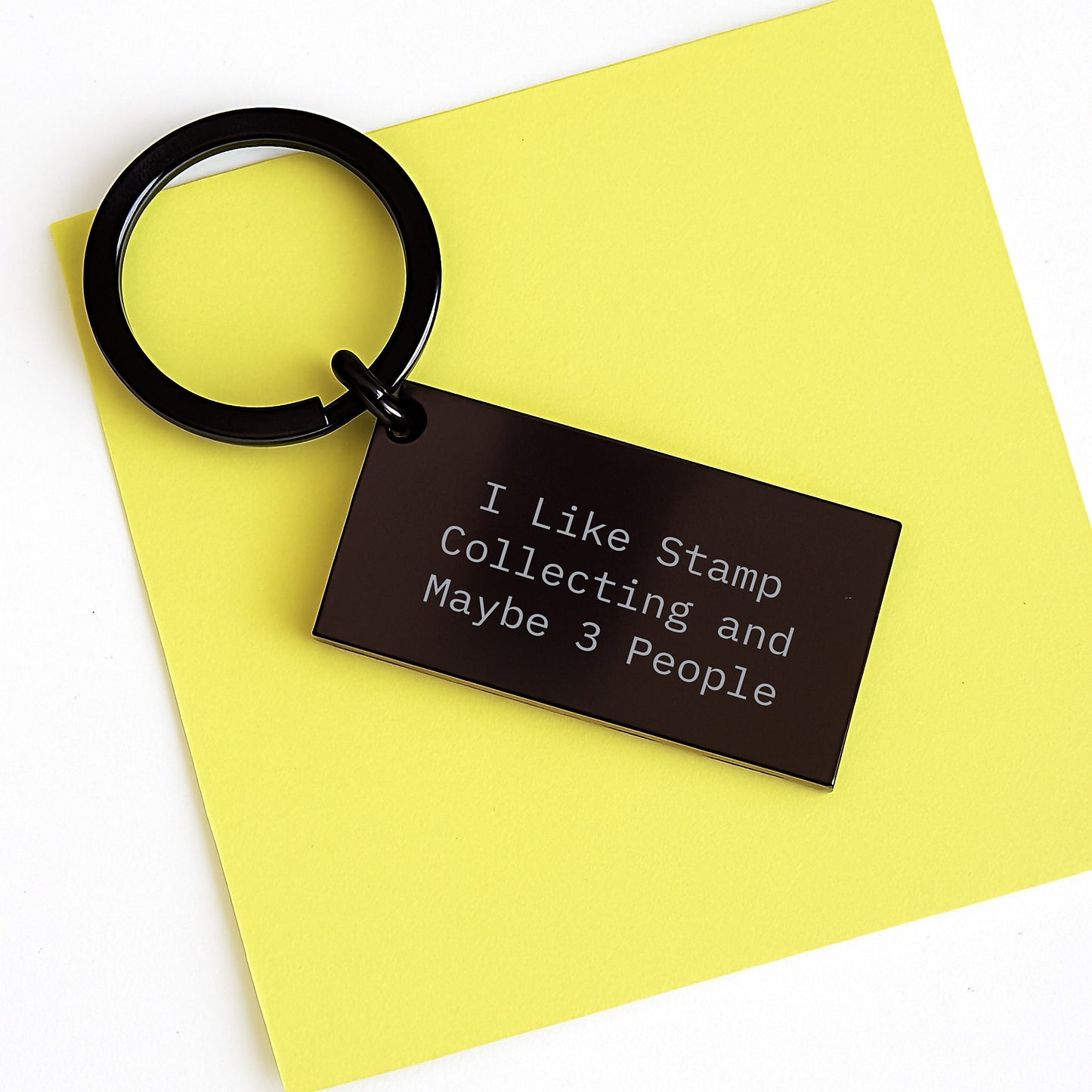 Funny Stamp Collecting Keychain for Graduation Gifts from Friends to Stamp Collecting Enthusiasts, 'I Like Stamp Collecting And Maybe 3 People' Quote, Stainless Steel, Black, 1.57 x 0.87 inches - Image 3