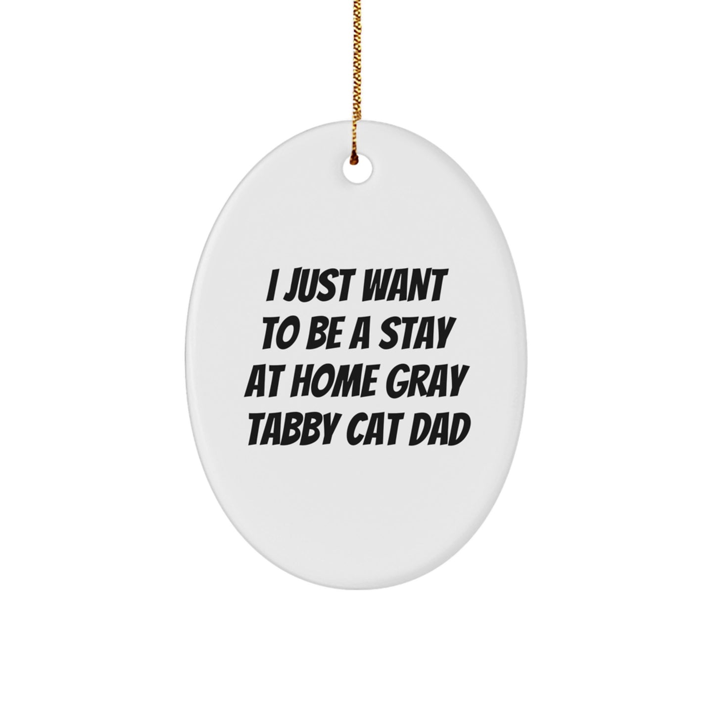 Funny Gray Tabby Cat Dad Gifts from Friends for Christmas - Oval Ornament, 'I Just Want To Be A Stay At Home Gray Tabby Cat Dad' - Unique Gift for Men, Women, Coworkers, Family - Image 1