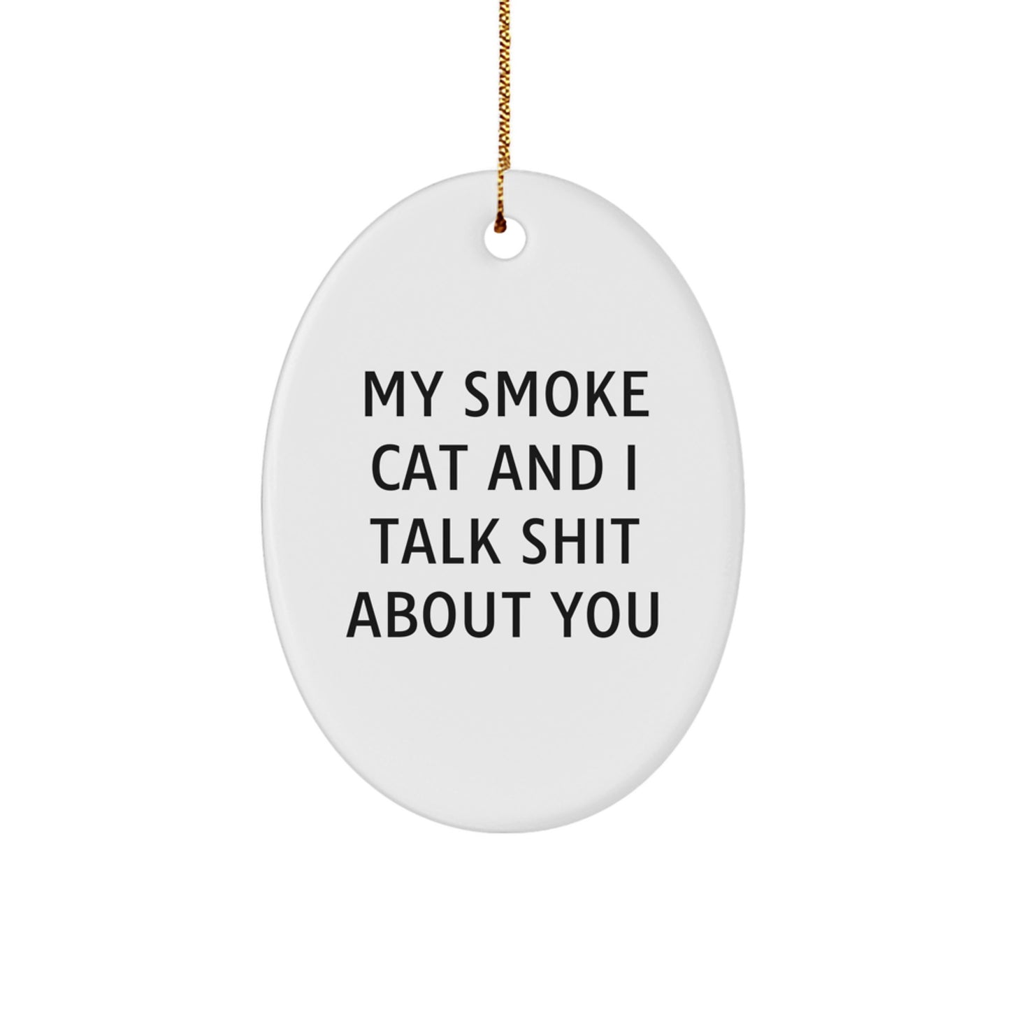 Funny Smoke Cat Oval Ornament Gifts from Friends and Family for Christmas Unique Presents - 'My Smoke Cat And I Talk Shit About You' - Image 1