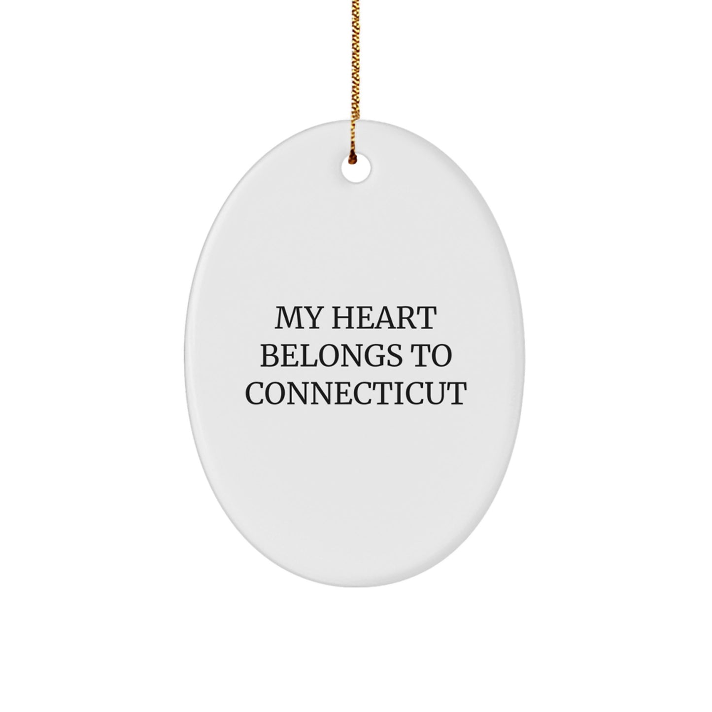 Connecticut Lovers' Oval Ornament, 'My Heart Belongs To Connecticut', Christmas Unique Gifts for Friends, Family, or Coworkers - Image 1