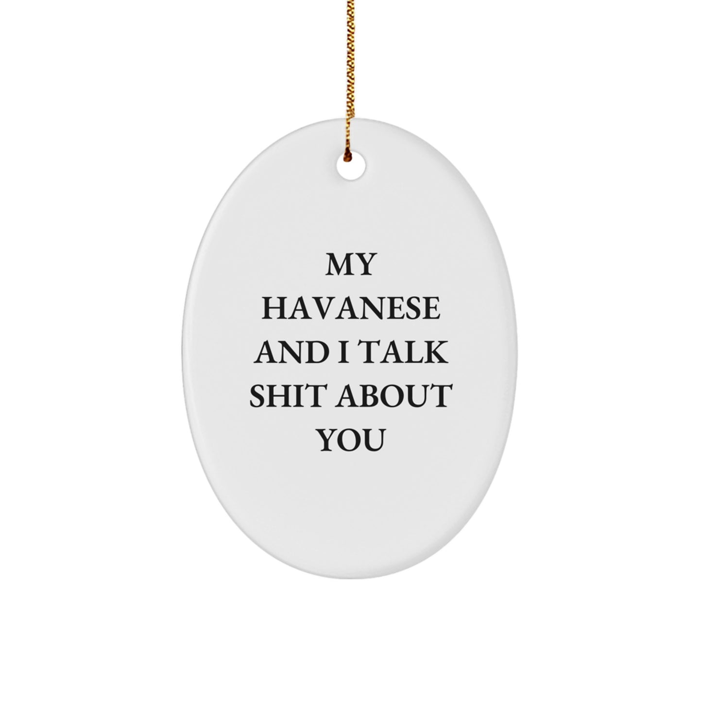 Funny Havanese Dog Oval Ornament Gifts for Friends, Family, or Coworkers - 'My Havanese And I Talk Shit About You' Christmas Unique Gifts from Men, Women - Image 1