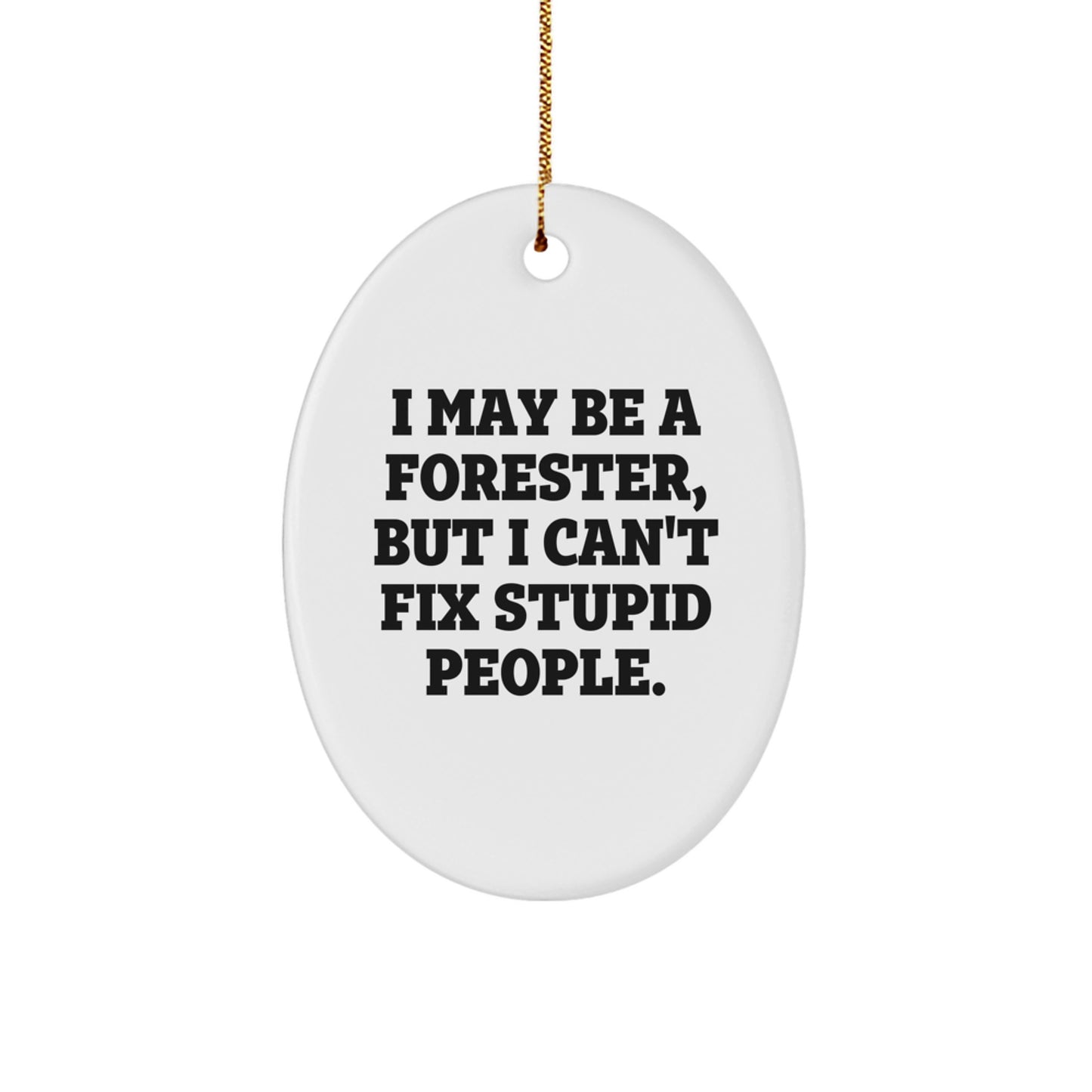 Funny Forester Gifts from Friends to Family - Oval Ornament I May Be A Forester But I Cant Fix Stupid People White Christmas - Image 1