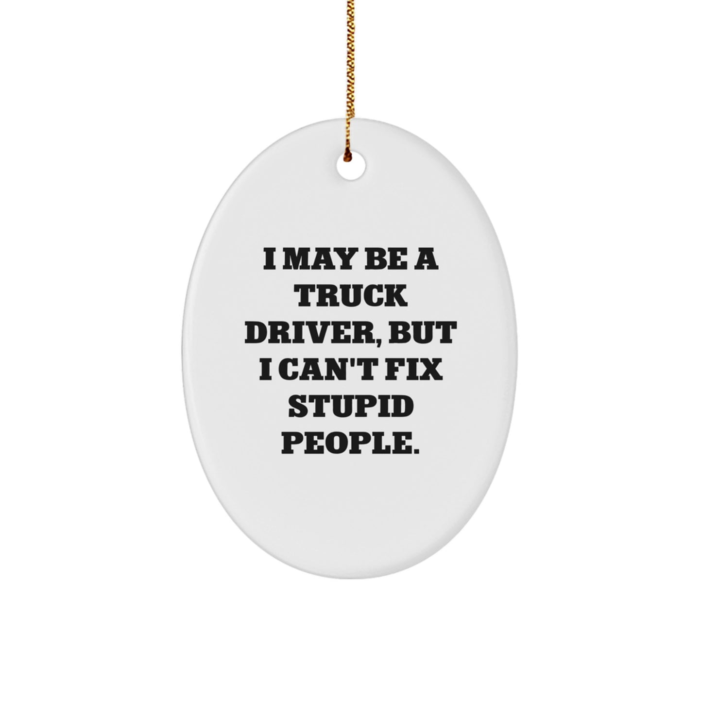 Funny Truck Driver Gifts from Men, Gifts for Him, Oval Ornament with I May Be a Truck Driver But I Can't Fix Stupid People Quote, Christmas Unique Gifts - Image 1