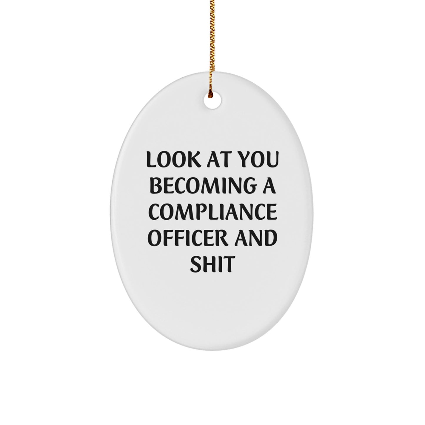 Funny Compliance Officer Gifts from Friends - Oval Ornament with Inspirational Quote Look At You Becoming A Compliance Officer - Unique Christmas Memorable Presents for Coworkers - Image 1