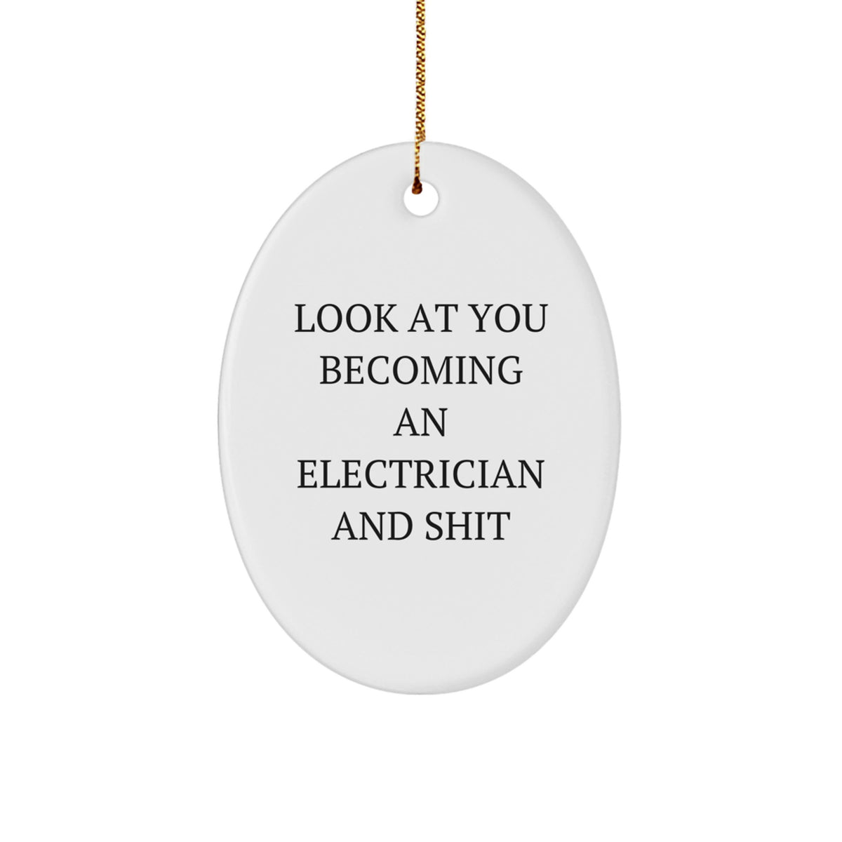 Gifts from Family to Electrician - Oval Ornament with Funny 'Look At You Becoming An Electrician And Shit' Quote - White Oval Electrician Christmas Unique Gifts - Image 1