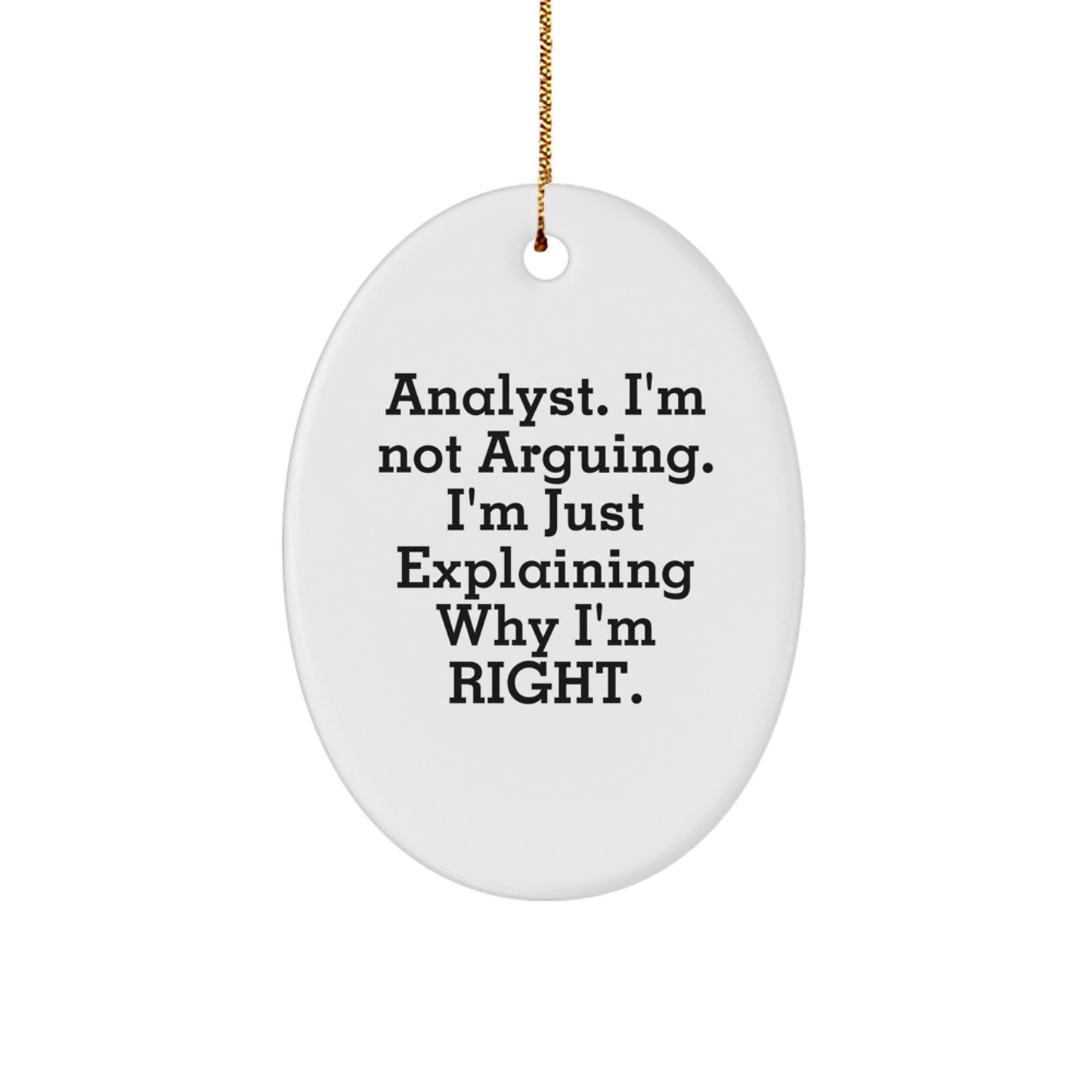 Funny Analyst Gifts from Friends for Christmas Unique Oval Ornament Quote 'I'm Not Arguing I'm Just Explaining Why I'm Right' Decor - Image 1