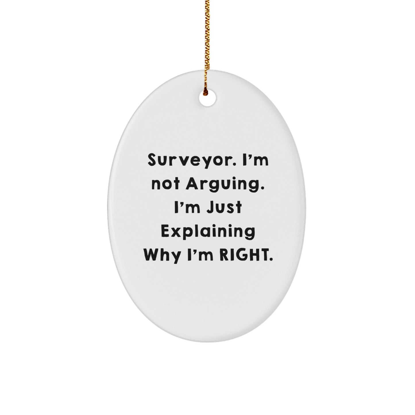 Funny Surveyor Gifts - 'Surveyor. I'm Not Arguing. I'm Just Explaining Why I'm Right.' Oval Ornament for Men, Friends, or Coworkers from Family this Christmas - Image 1