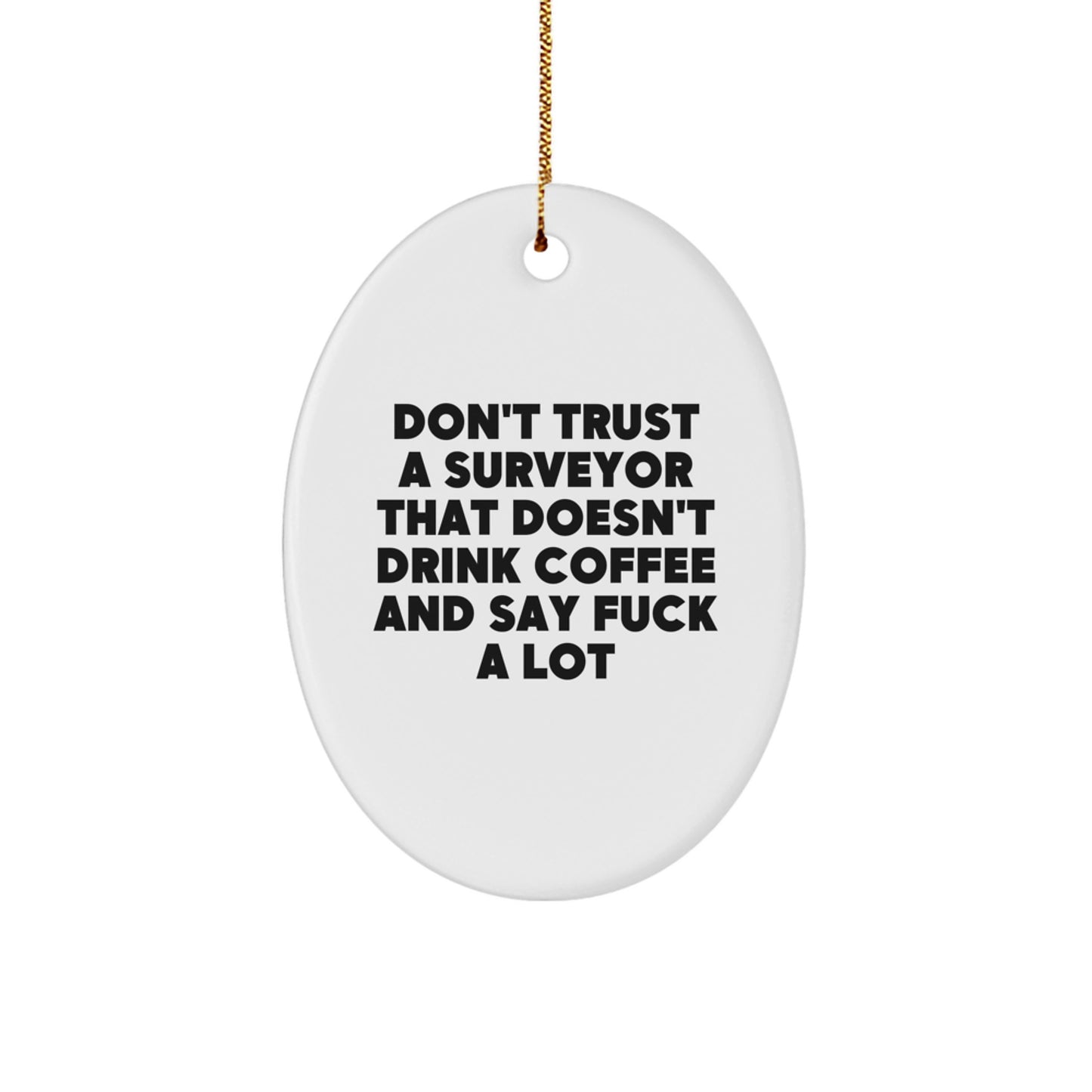 Funny Surveyor Christmas Unique Gifts from Friends - Oval Ornament for Surveyor Men - White Oval Shaped Design with Sublimation Printing - Image 1