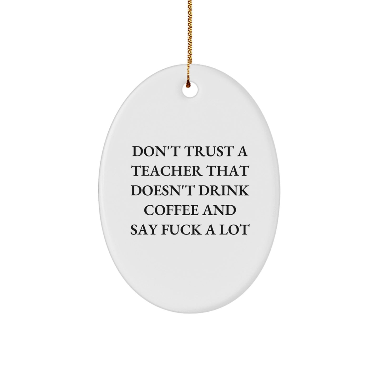 Funny Gifts from Men to Teachers - Oval Christmas Ornament with 'Don't Trust a Teacher' Quote, Unique Teacher Present for Men or Women - Image 1