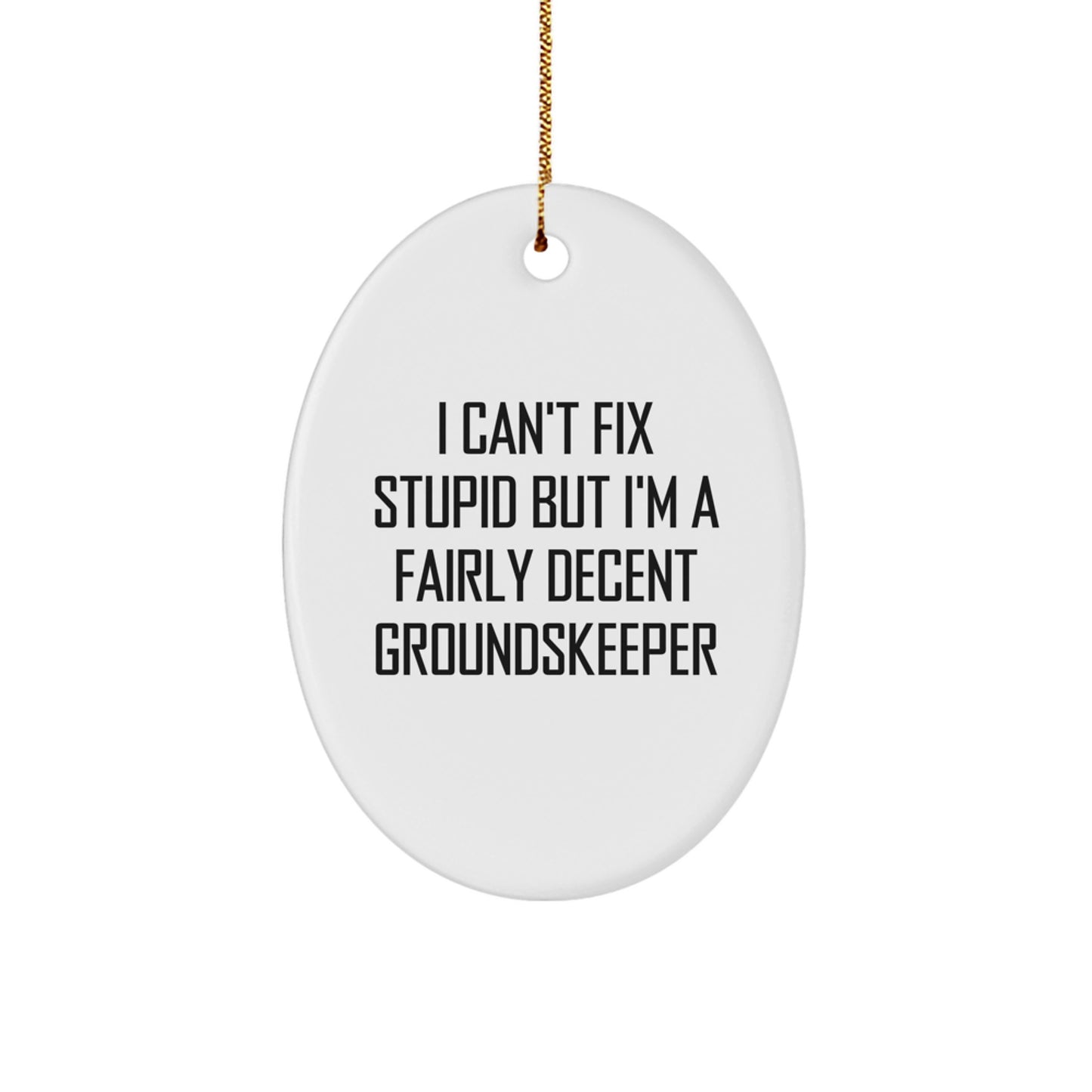Funny groundskeeper Gifts from Friends, 'I Can't Fix Stupid But I'm A Fairly Decent groundskeeper' Oval Ornament for Christmas - Image 1