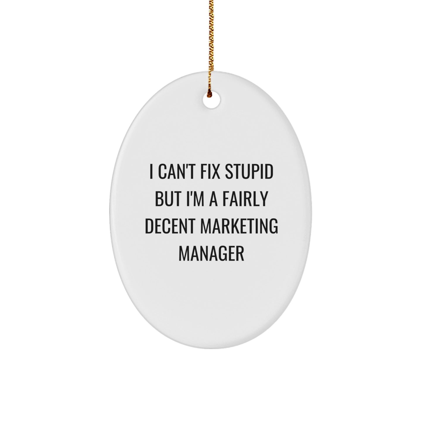 Funny Marketing Manager Oval Ornament Gifts from Friends for Christmas - I Can't Fix Stupid - Image 1
