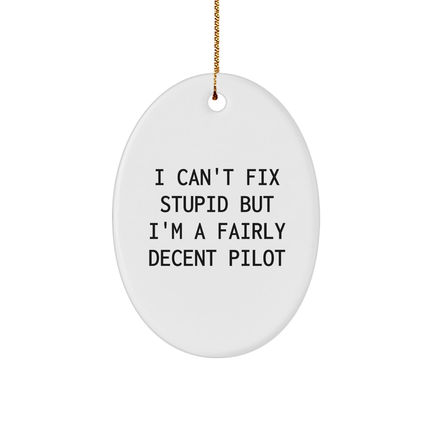 Pilot Gifts from Men to Men - Oval Ornament with Funny Quote 'I Can't Fix Stupid But I'm A Fairly Decent Pilot' for Christmas - Image 1