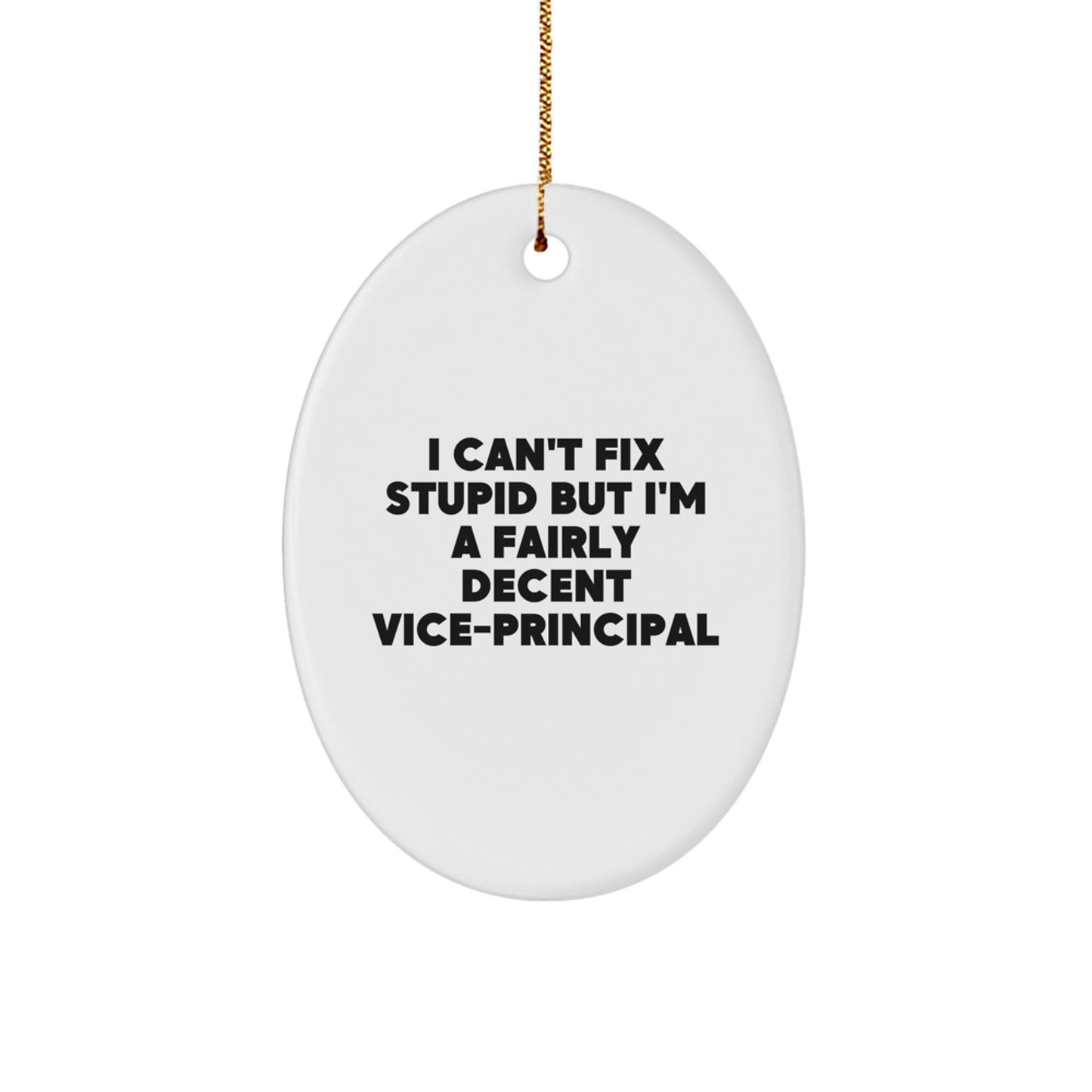 Vice-principal Gifts from Friends - I Can't Fix Stupid But I'm A Fairly Decent Oval Ornament for Christmas - Fun Vice-principal Decor - Image 1