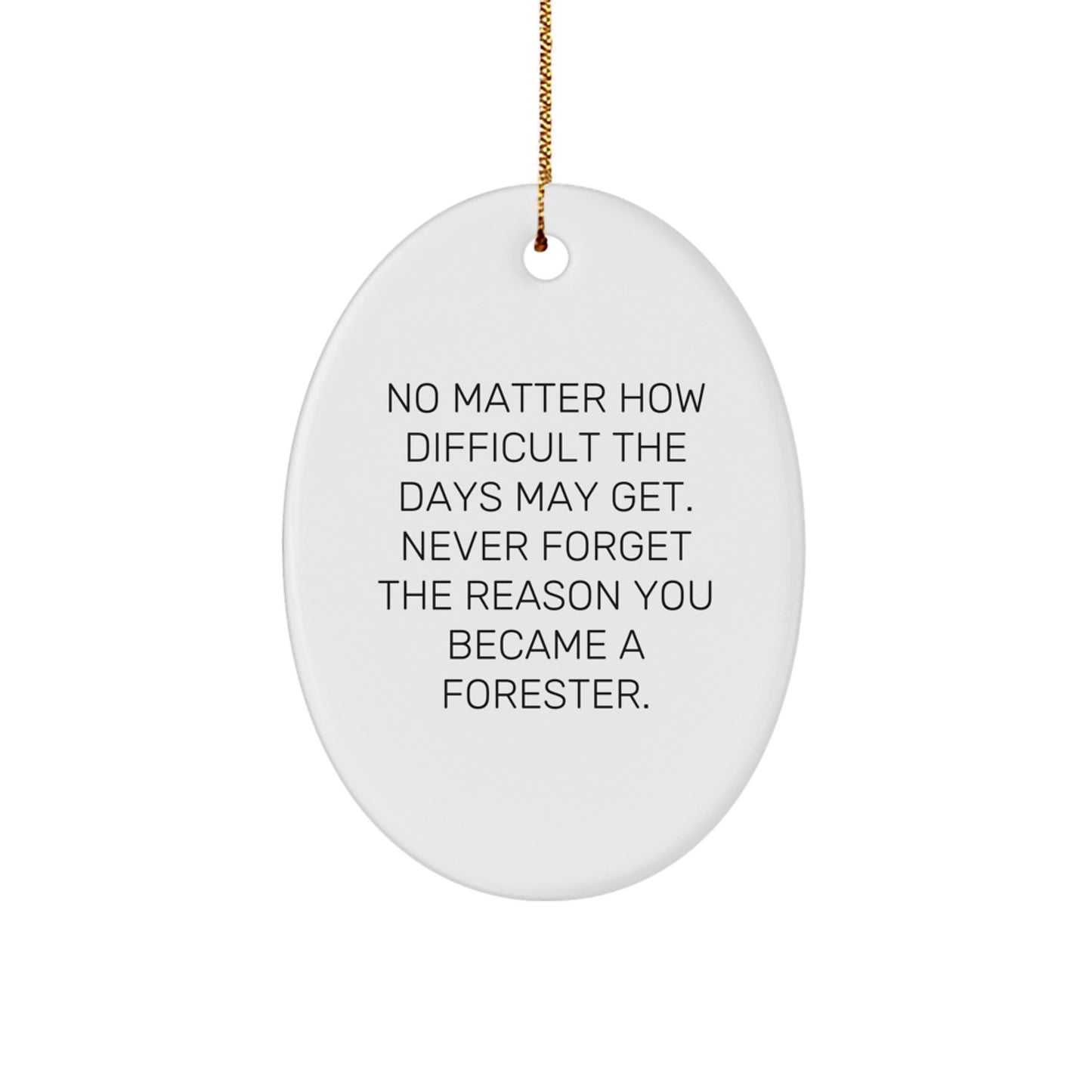 Funny Forester Gifts from Men for Christmas Unique Gifts, Oval Ornament, 'No Matter How Difficult The Days May Get. Never Forget The Reason You Became A Forester.', Forester Lover Gifts for Forester - Image 1