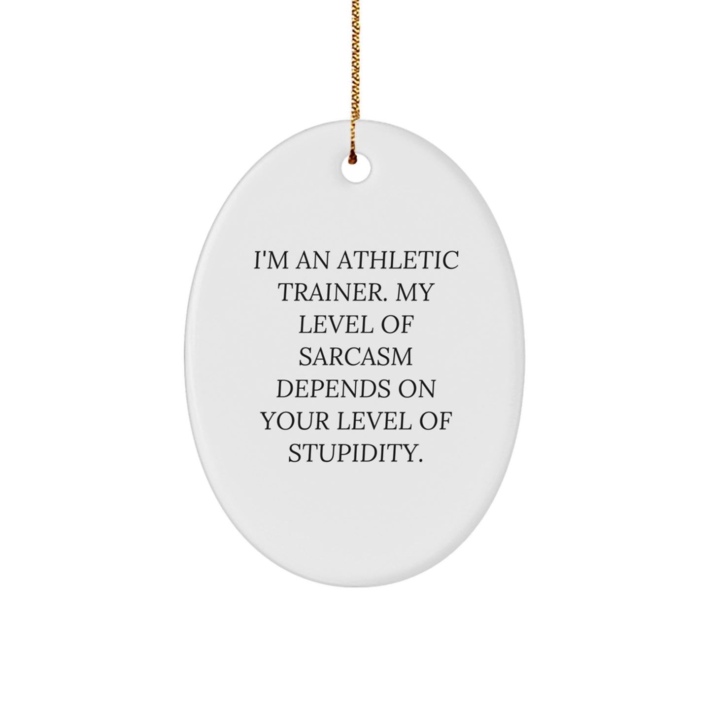 Funny Athletic Trainer Gifts from Friends - Oval Ornament with 'I'm An Athletic Trainer. My Level Of Sarcasm Depends On Your Level Of Stupidity.' Quote for Christmas - Image 1