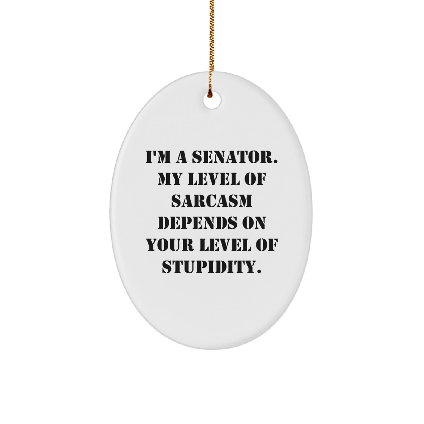 Senator Oval Ornament Funny Gift for Men Women Friends Coworkers Family - I'm A Senator. My Level Of Sarcasm Depends On Your Level Of Stupidity. - Christmas Unique Gifts from Family - Image 1
