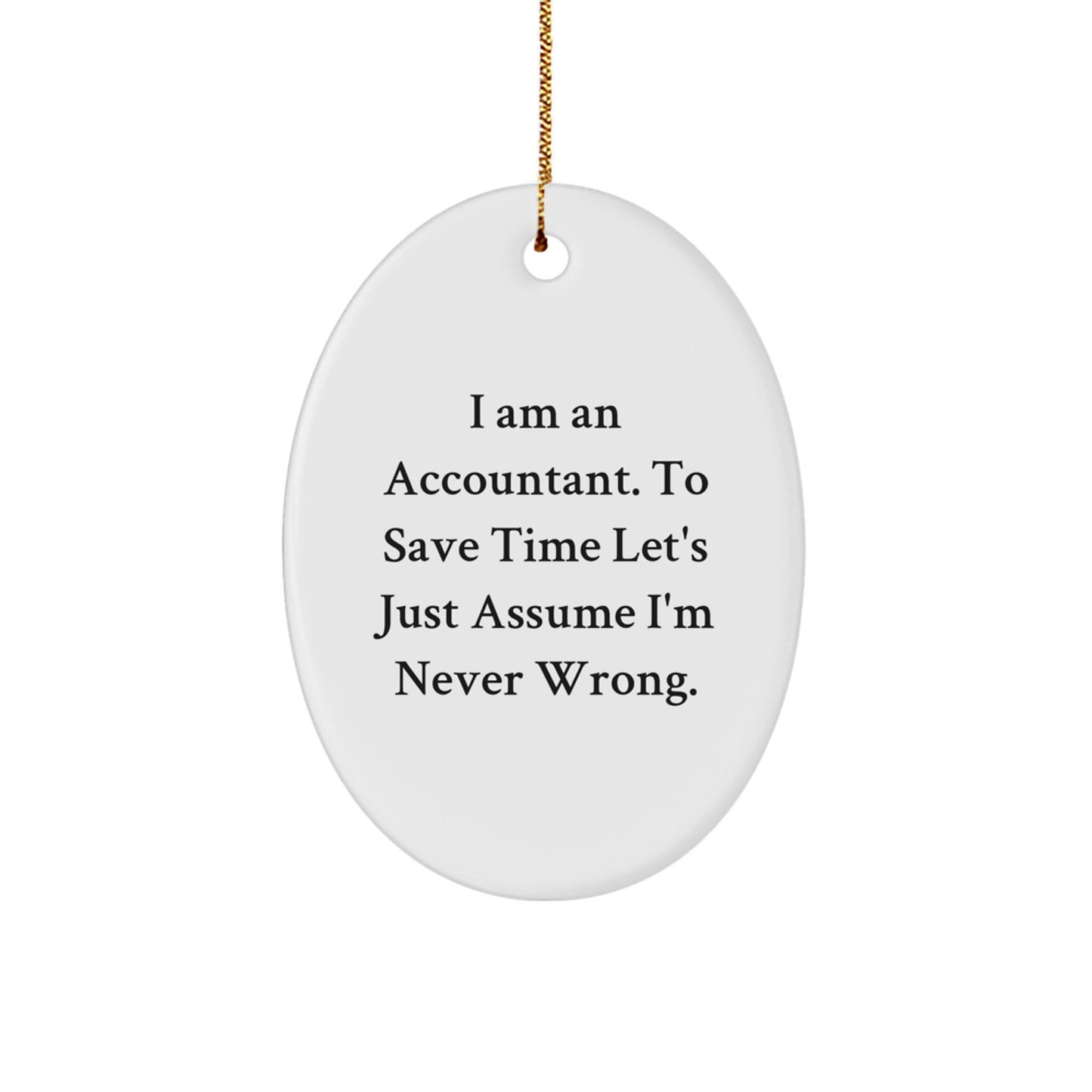 Funny Accountant Oval Ornament Gifts for Coworkers - I'm Never Wrong, Christmas Unique Gifts from Men, Oval Shaped MDF Decorations - Image 1