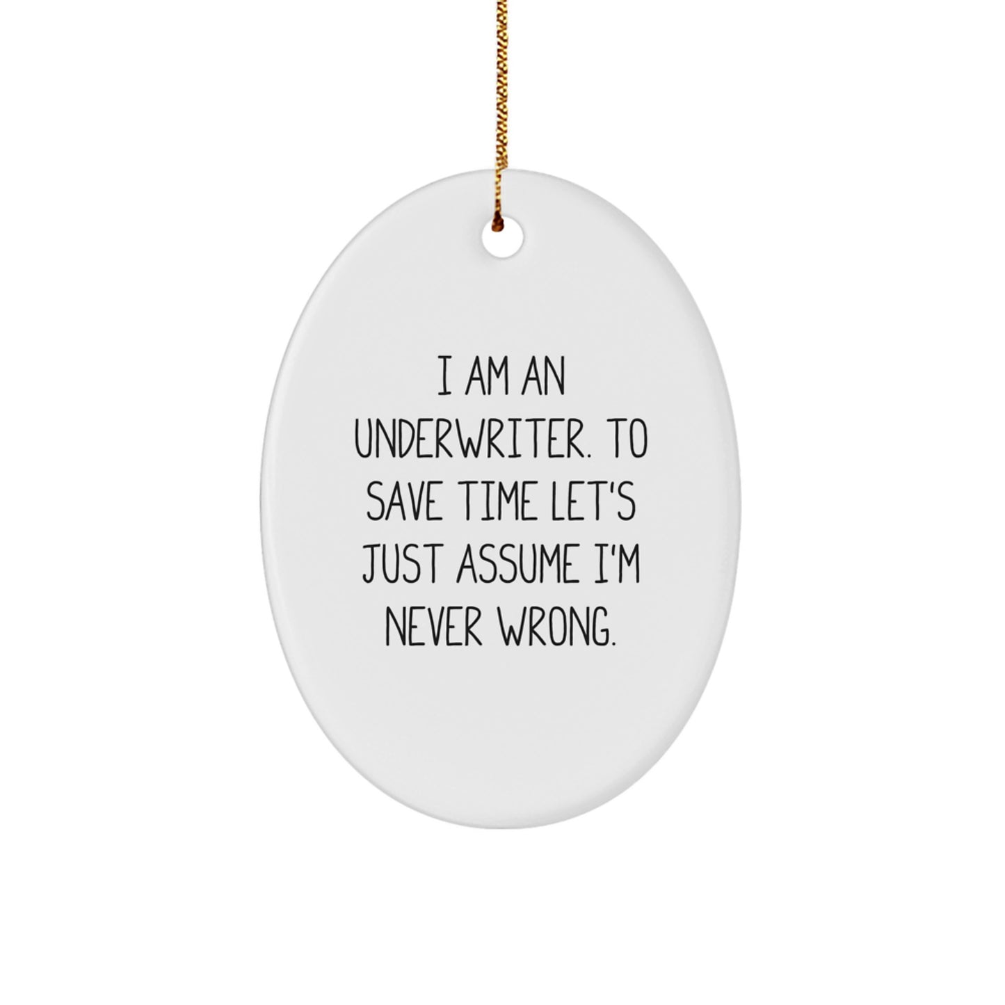 Funny Underwriter Oval Ornament, Gifts from Friends for Underwriter, Christmas Unique Gifts, Oval Shaped Decorative - Image 1