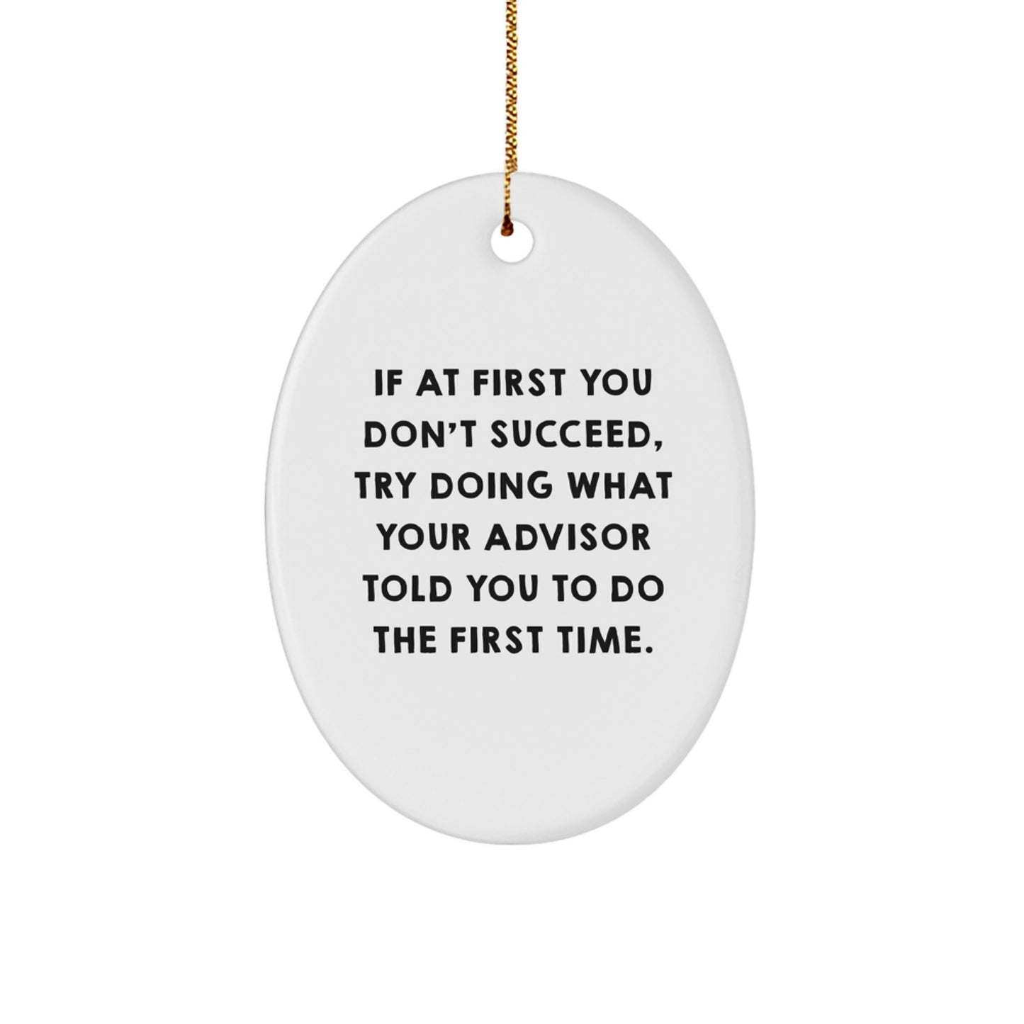 Funny Advisor Gifts from Men - Oval Ornament with Quote 'If At First You Don't Succeed, Try Doing What Your Advisor Told You To Do The First Time.' for Christmas - Image 1