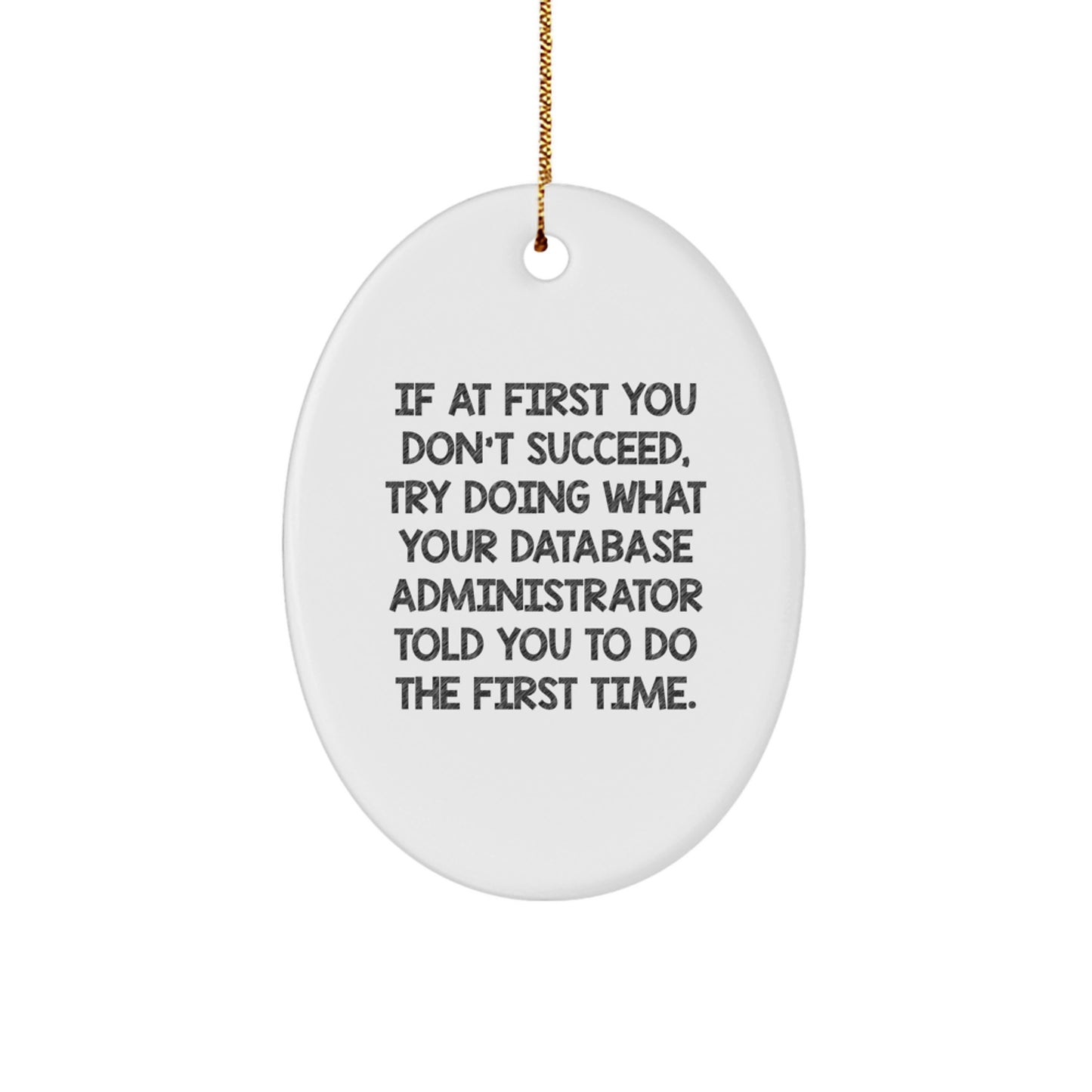 Funny Database Administrator Gifts, Oval Ornament for Christmas Unique Presents from Family to Friends, If You Don't Succeed Try Doing What DBA Told You Quotes - Image 1