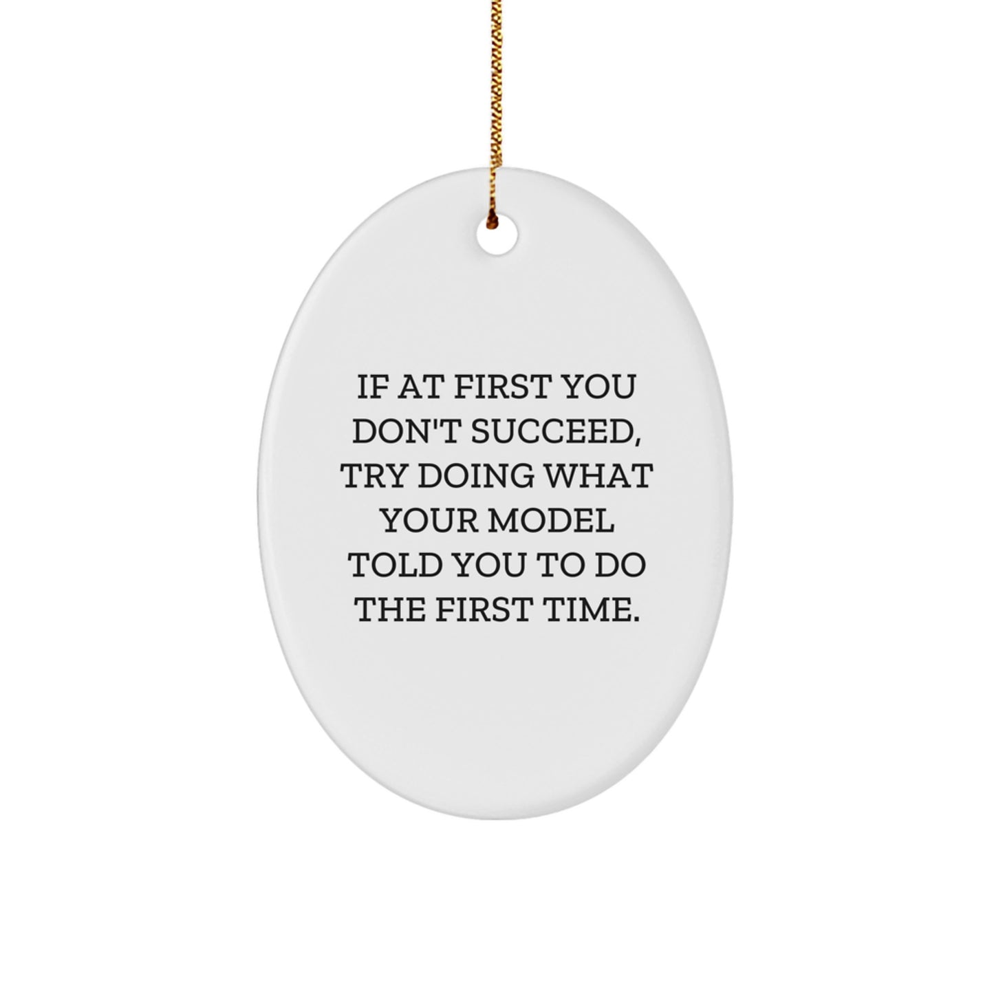 Funny Model Gifts from Friends - Oval Ornament Quote 'If At First You Don't Succeed, Try Doing What Your Model Told You To Do The First Time.' for Model Enthusiasts, Women, Family, and Christmas - Image 1