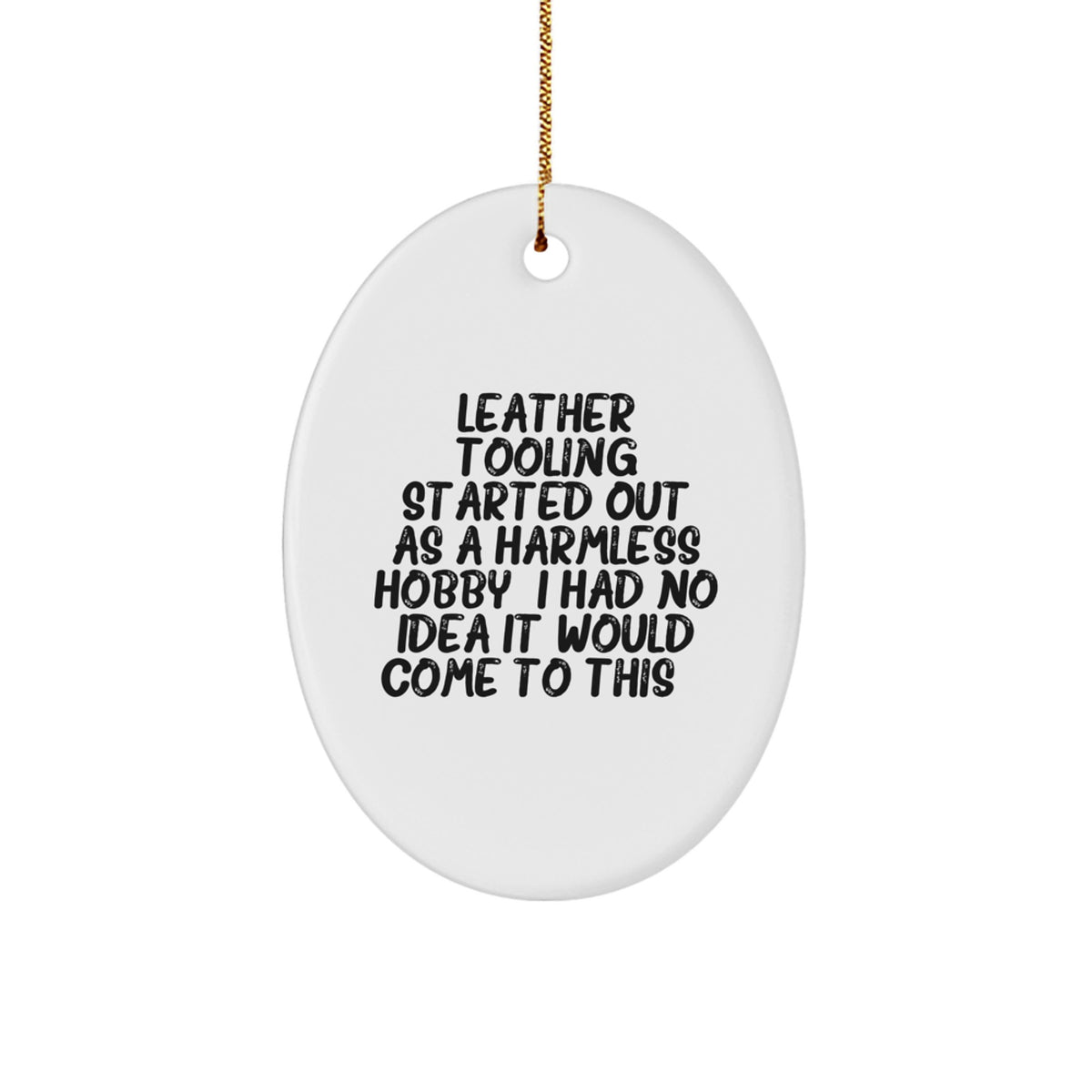 Christmas Gift for Her Leather Tooling Oval Ornament Present - Image 1