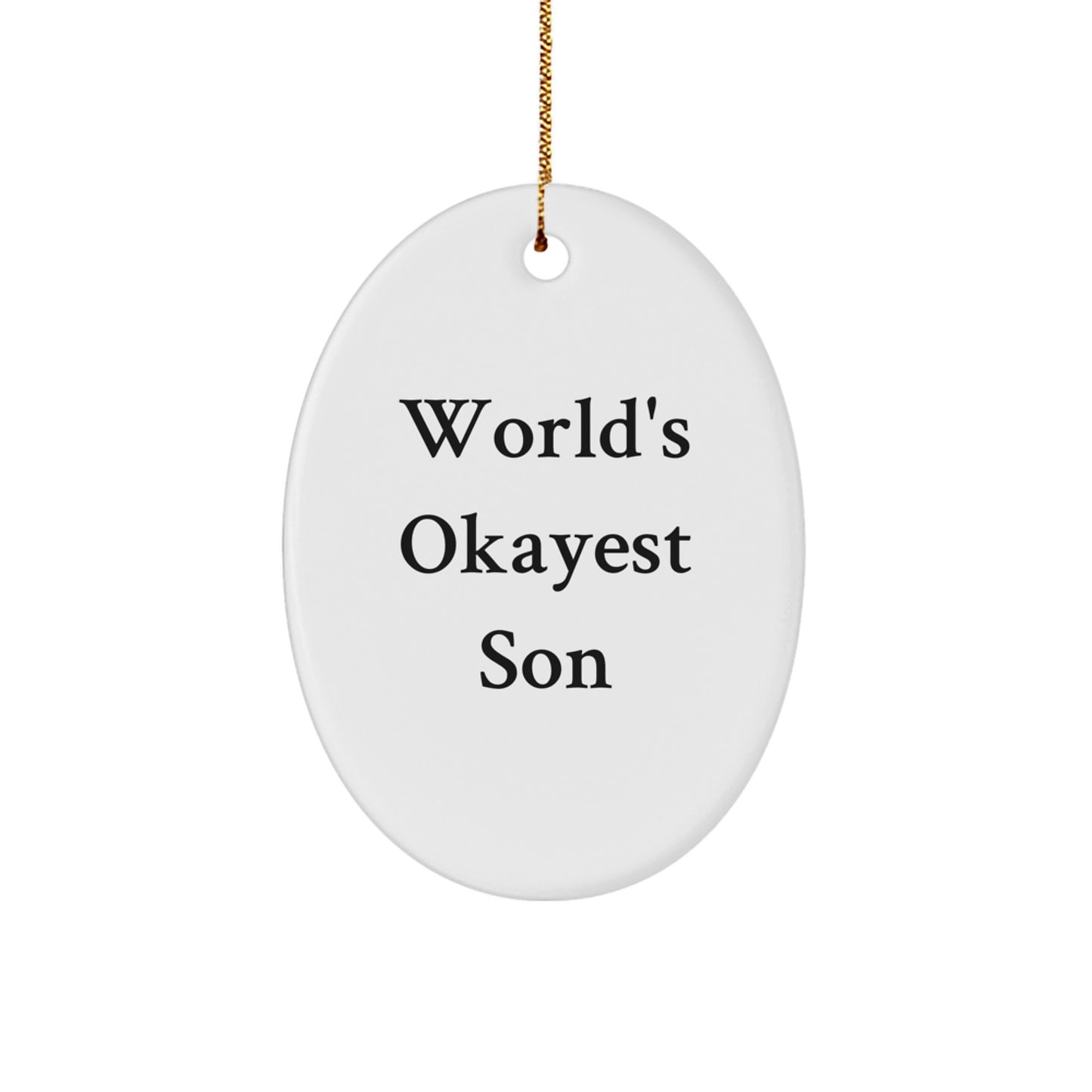 World's Okayest Son Oval Ornament, Funny Son Gifts from Family for Christmas - Image 1