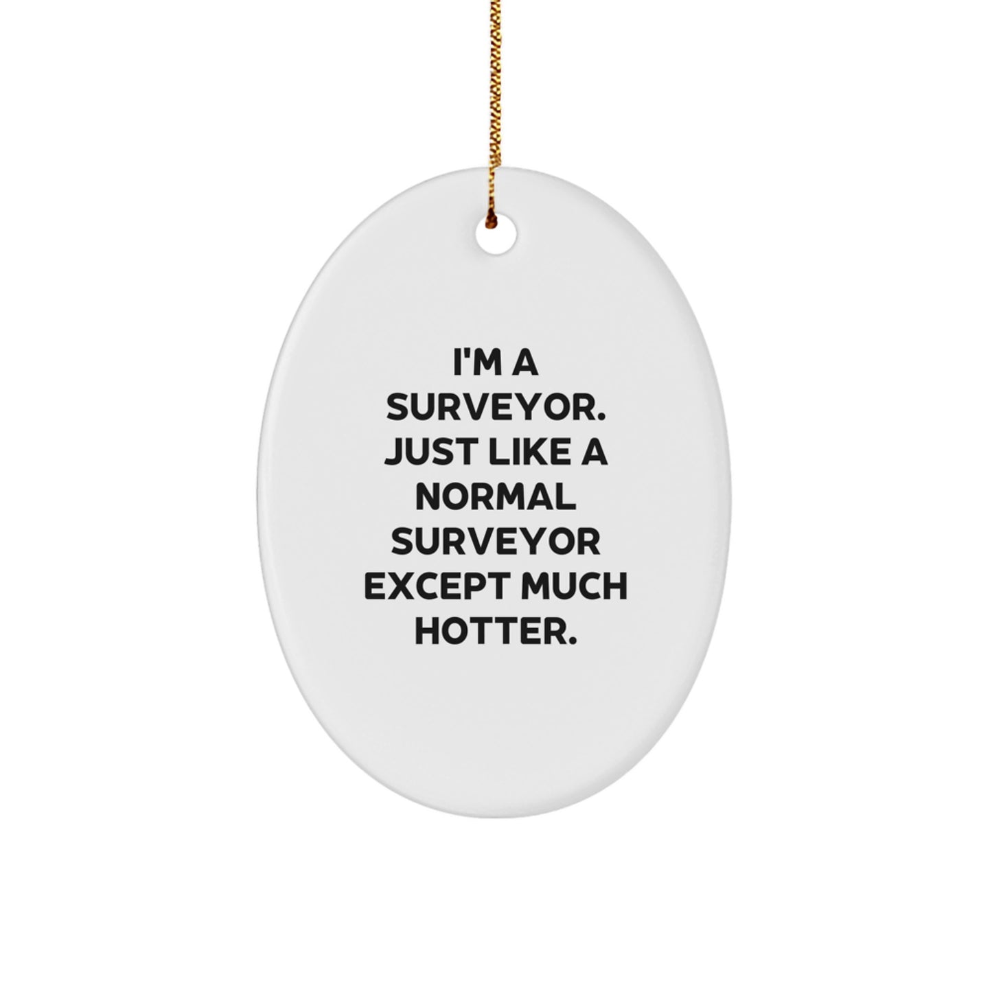 Surveyor Gifts from Friends, Christmas Unique Gifts for Surveyor, Oval Ornament with Funny Quote 'I'm A Surveyor. Just Like A Normal Surveyor Except Much Hotter.' - Image 1