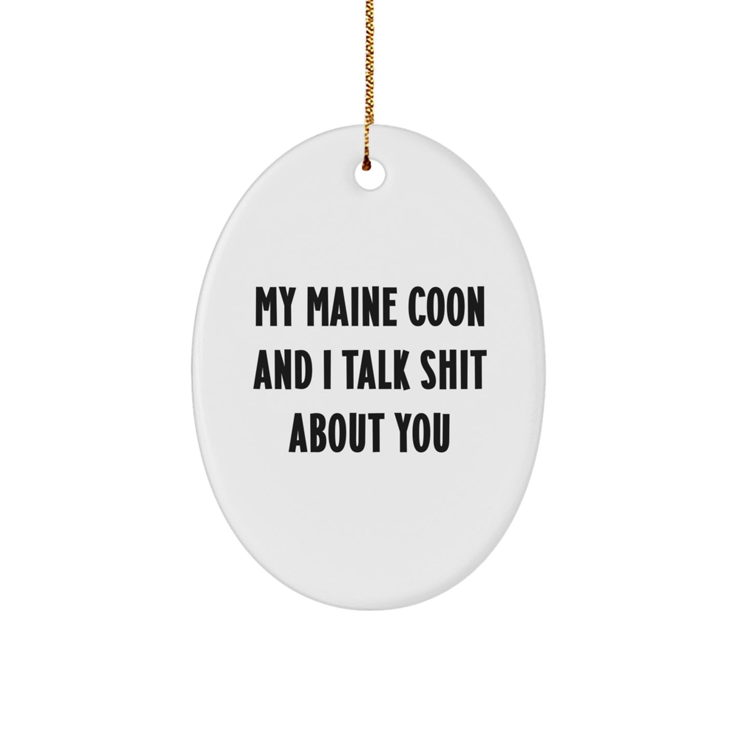 Funny Maine Coon Cat Oval Ornament Gifts from Family for Friends at Christmas - Image 1