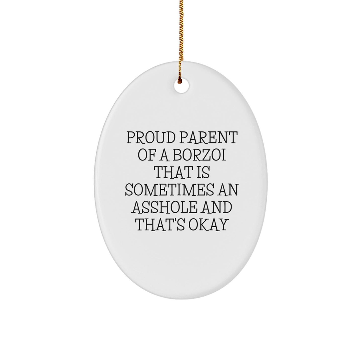 Funny Borzoi Dog Lover Gifts for Christmas Unique Presents from Friends and Family - Oval Ornament - Image 1