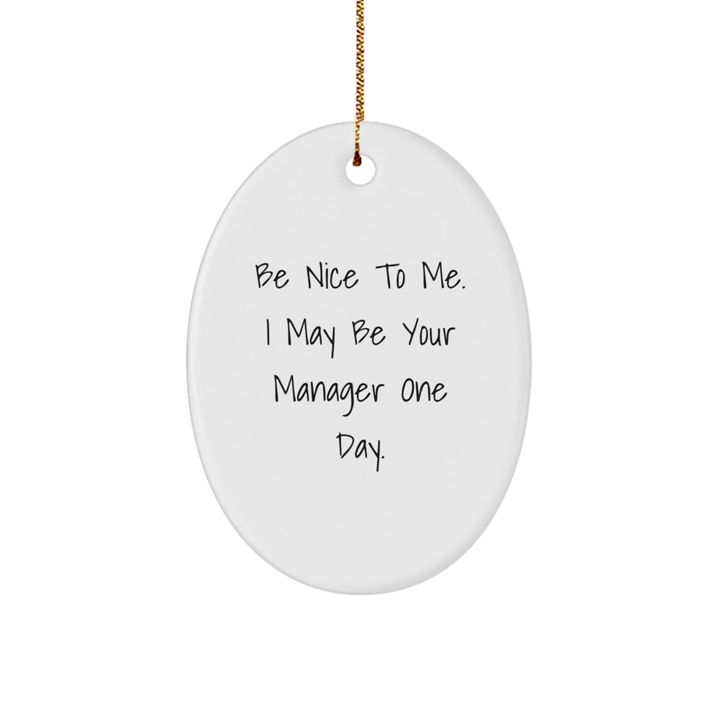 Funny Manager Gifts from Friends Christmas Oval Ornament - Be Nice To Me I May Be Your Manager One Day. - Image 1