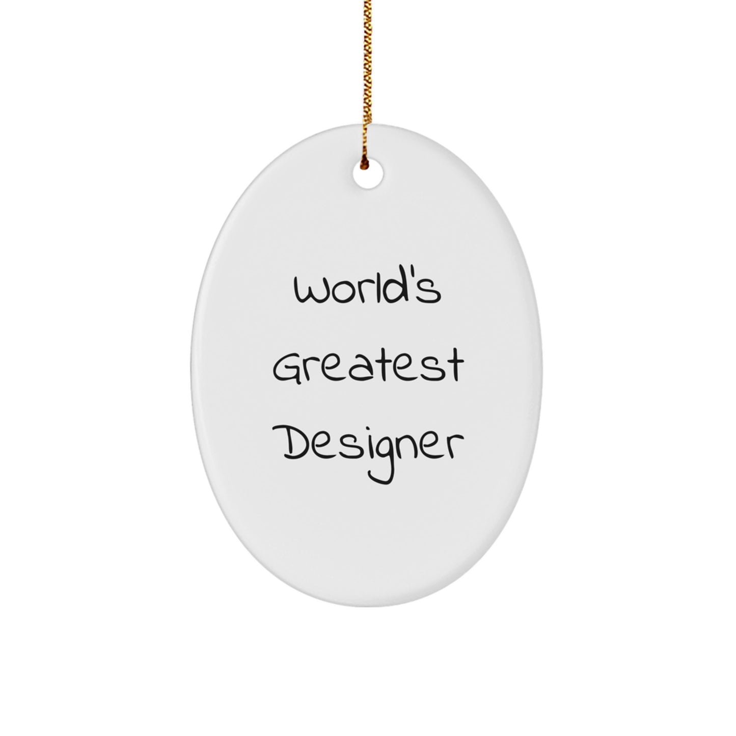 Funny Designer Gifts for Christmas, 'World's Greatest Designer' Oval Ornament, Unique White Oval Shaped Decorative MDF Wooden Gifts from Friends and Family - Image 1