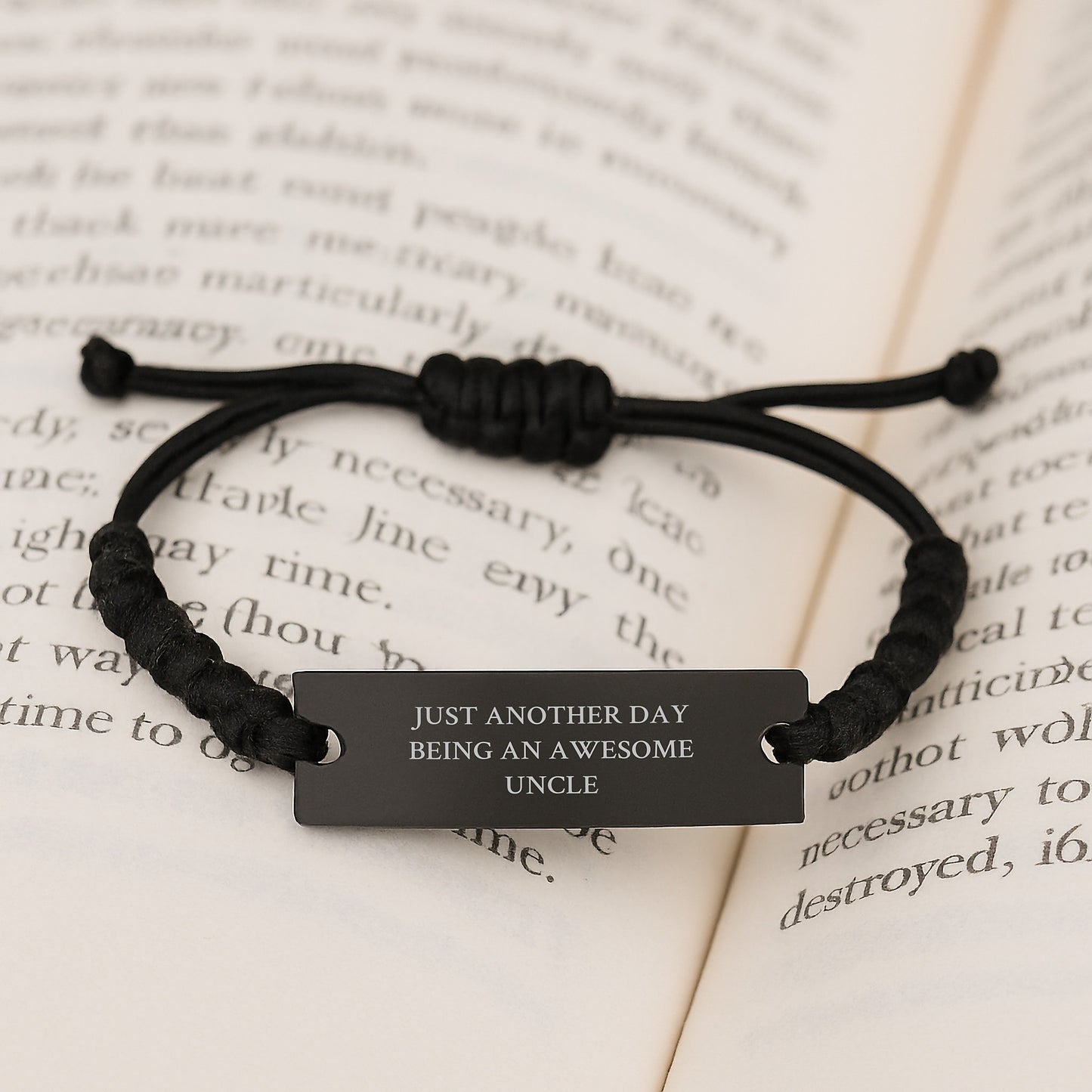 Unique Rope Bracelet Gifts for Uncle - Funny Quote 'Just Another Day Being An Awesome Uncle' - Valentine's Unique Gifts from Family - Adjustable Black Rope Bracelet for Men - Image 3