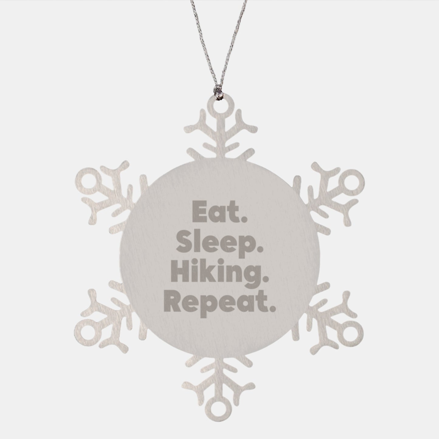 Hiking Snowflake Ornament Gifts from Friends to Hiking Enthusiasts, Eat. Sleep. Hiking. Repeat., Funny Quote, Snowflake Ornament, Christmas Unique Gifts, Hiking Lovers - Image 1