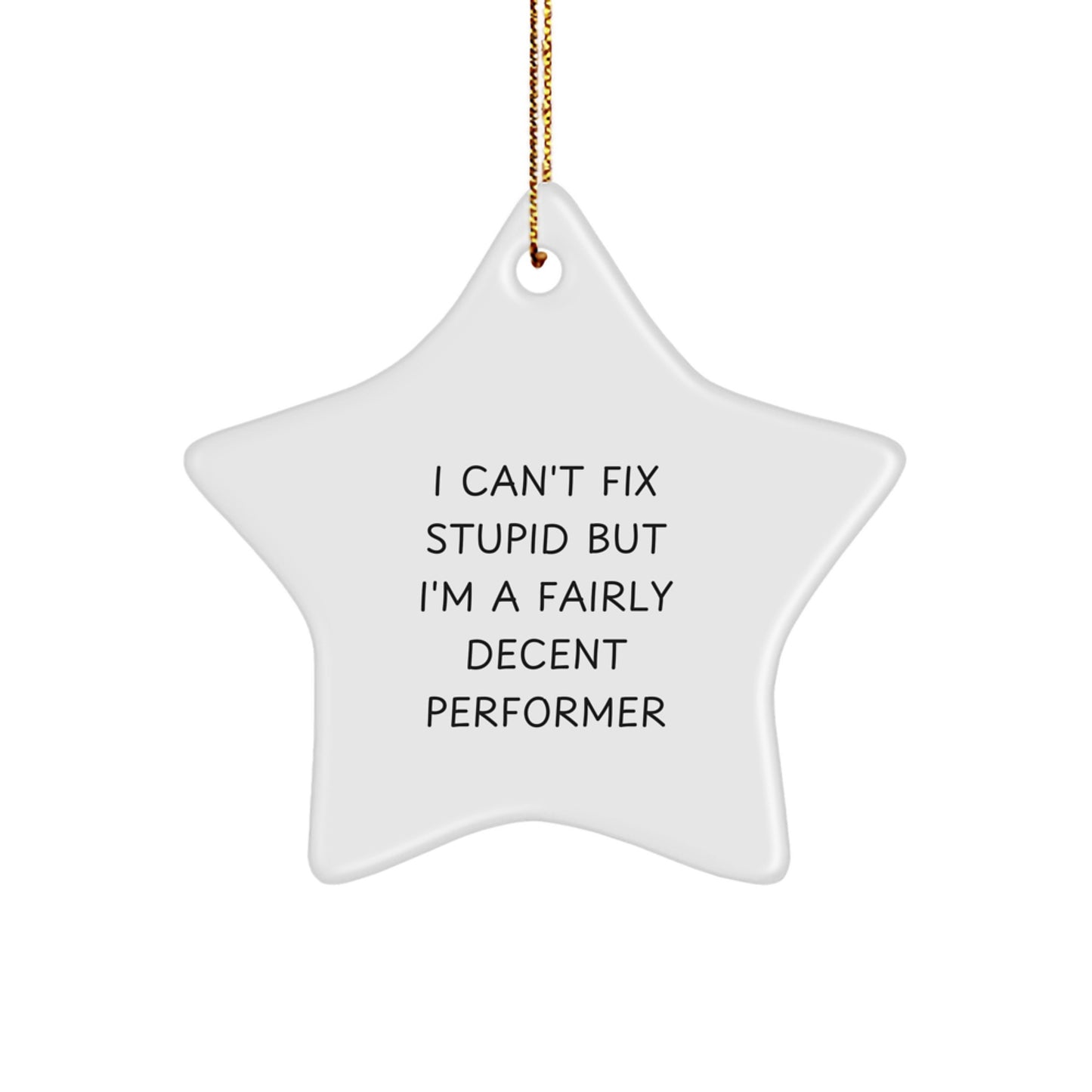 Funny Performer Gifts from Friends to Men - I Can't Fix Stupid But I'm A Fairly Decent Performer Star Ornament for Christmas - Image 1