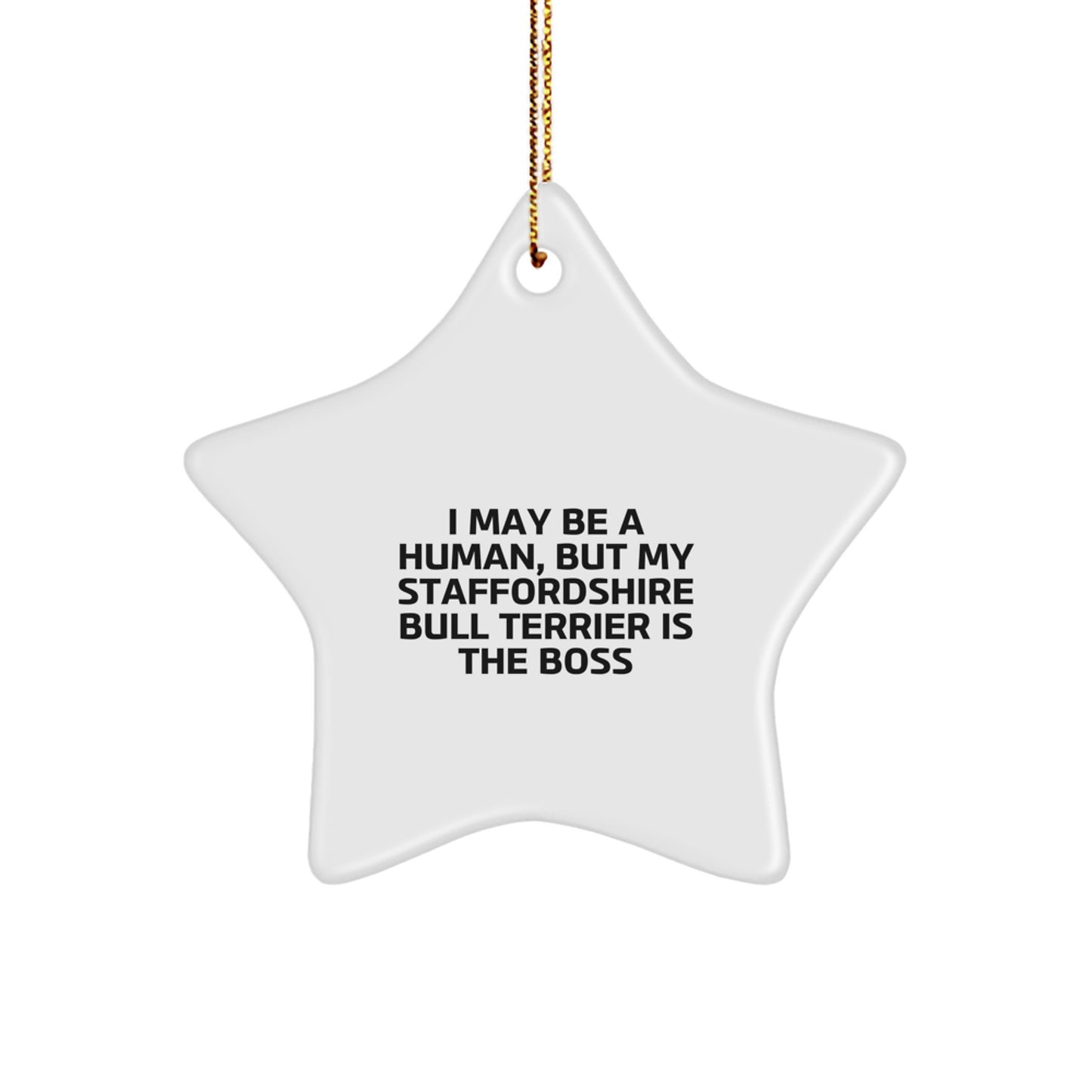 Funny Staffordshire Bull Terrier Gifts for Men from Women - I May Be A Human, Star Ornament, Christmas Unique Decorations - Image 1