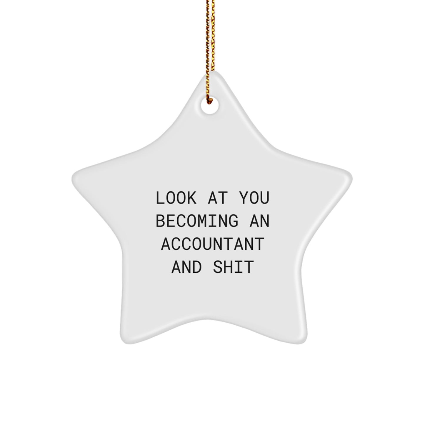 Funny Accountant Star Ornament Gifts from Friends for Him, Celebrate Christmas Unique Gift for Accountant Men, White Star Shaped MDF with Sublimation Printing, Gold Cord Included - Image 1