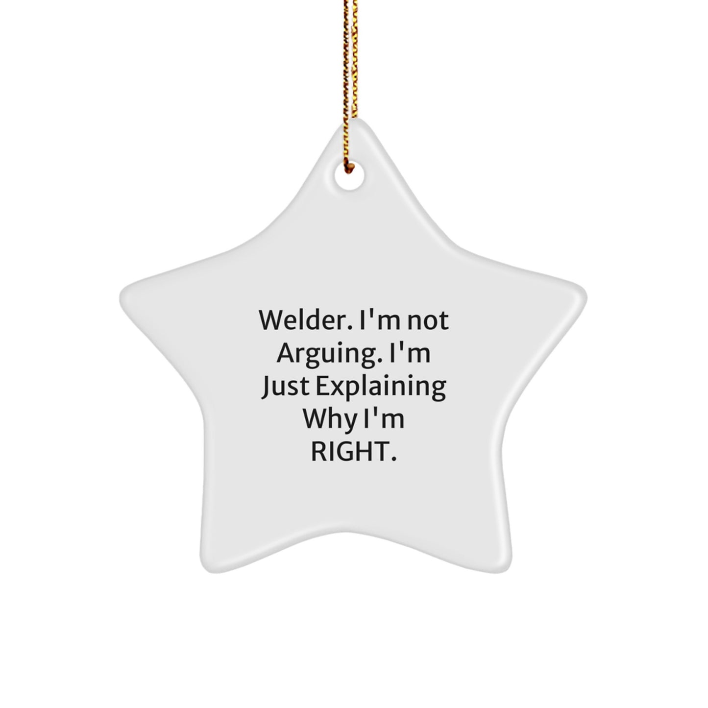 Welder Humor Gifts from Men for Christmas - 'I'm Not Arguing' Star Ornament, Unique Welder Present - Image 1