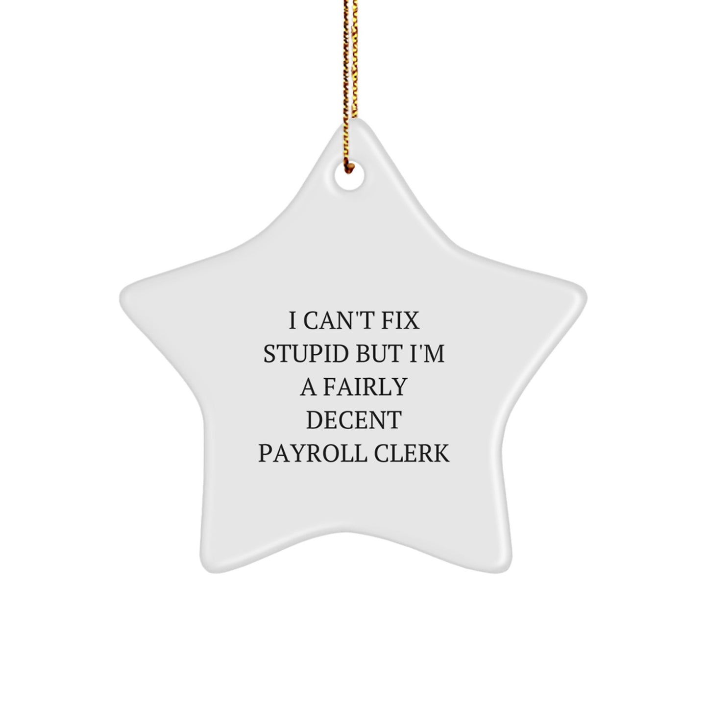 Funny Payroll Clerk Star Ornament Gifts from Family, Unique Christmas Unique Gifts for Payroll Clerk, I Can't Fix Stupid But I'm A Fairly Decent - Image 1