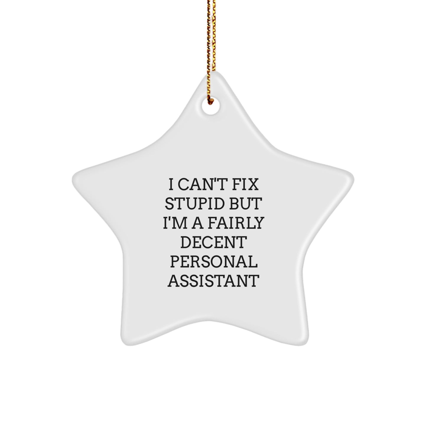 Funny Personal Assistant Gifts from Friends - I Can't Fix Stupid But I'm A Fairly Decent Star Ornament for Christmas - Image 1