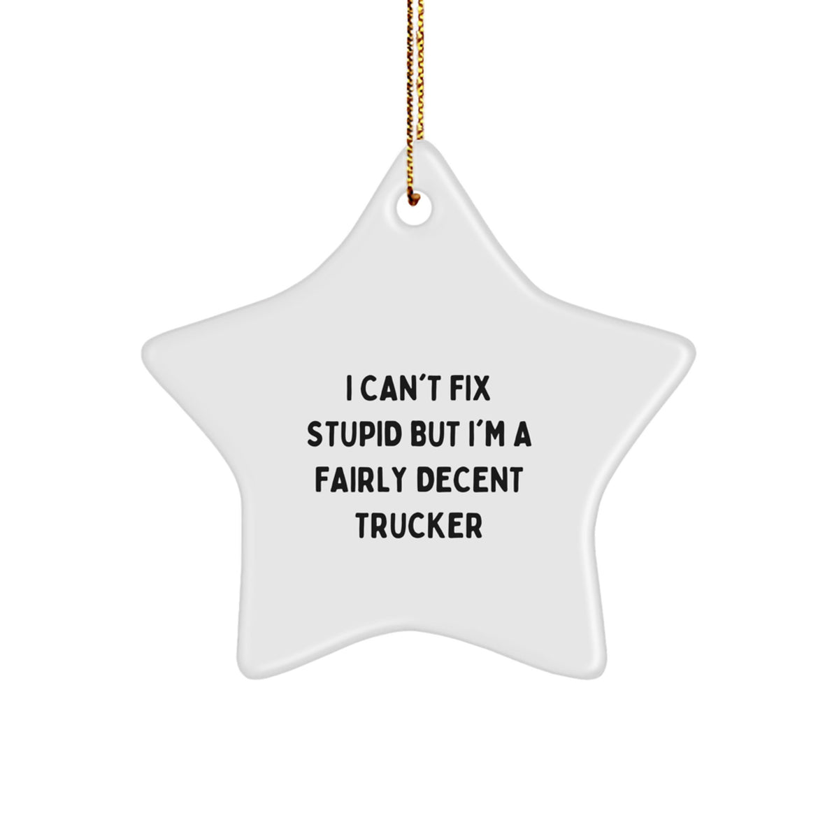 Trucker Star Ornament Christmas Unique Gift for Her – I Can't Fix Stupid - Image 1