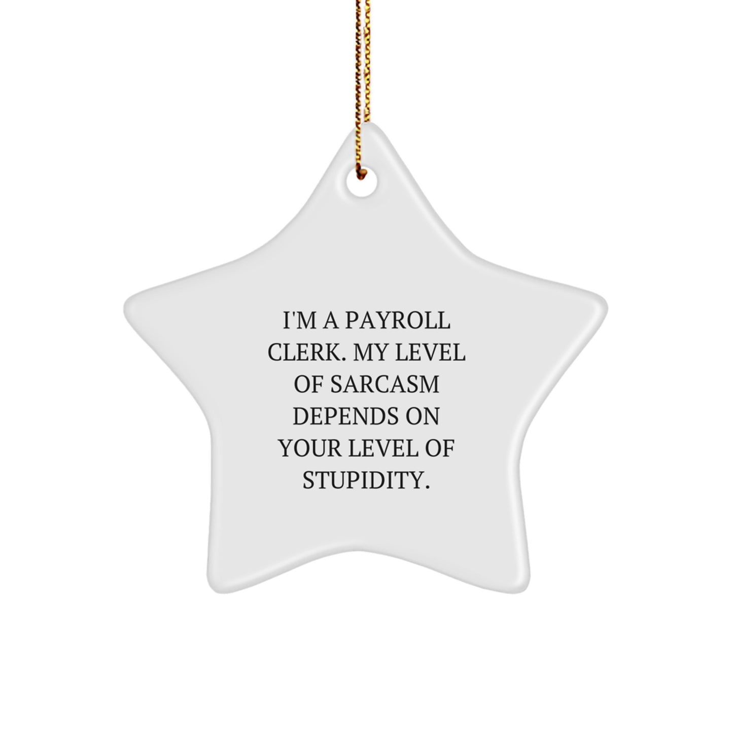 Funny Payroll Clerk Gifts from Friends - Star Ornament for Payroll Clerk, I'm A Payroll Clerk. My Level Of Sarcasm Depends On Your Level Of Stupidity. - Gifts for Payroll Clerk - Image 1