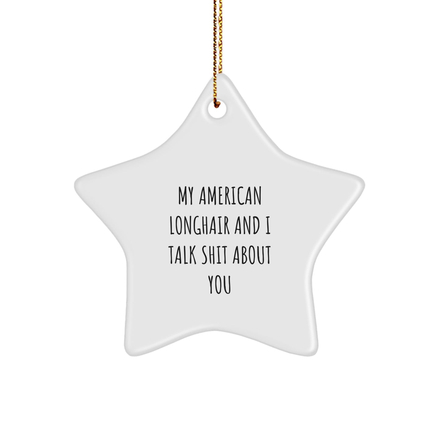 Funny American Longhair Cat Star Ornament Gifts from Friends for Christmas Decorations with 'My American Longhair And I Talk Shit About You' Humor - Image 1