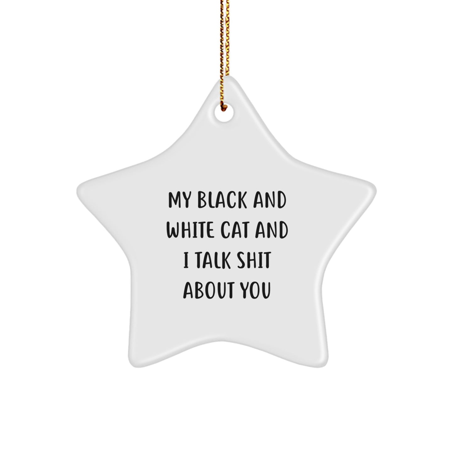 Funny Black and White Cat Star Ornament Gift from Friends for Cat Lovers, My Black And White Cat And I Talk Shit About You, Unique Christmas Unique Gifts - Image 1
