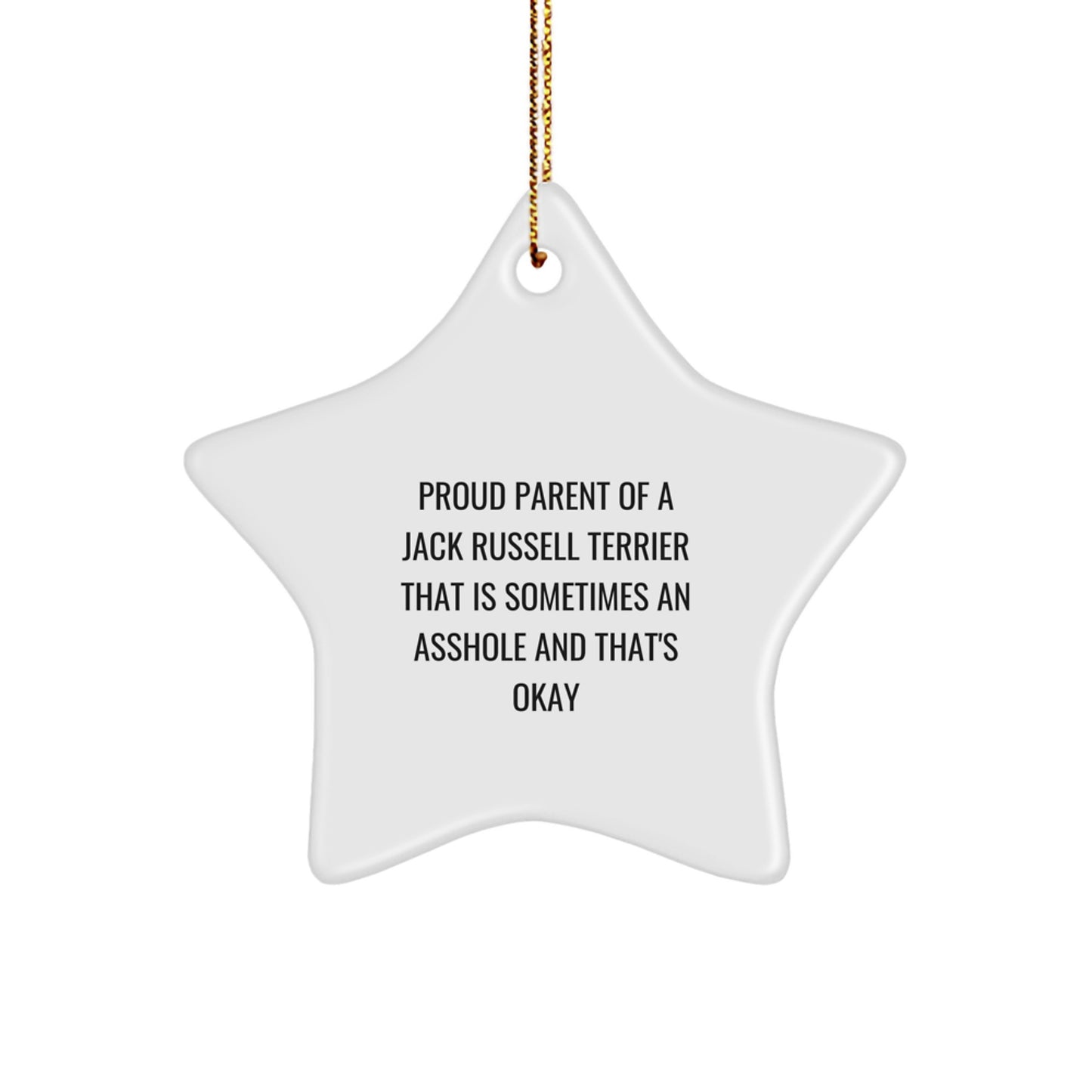 Funny Jack Russell Terrier Dog Gifts from Friends for Christmas Star Ornament, Proud Parent of a Jack Russell Terrier That Is Sometimes An Asshole and That's Okay - Image 1