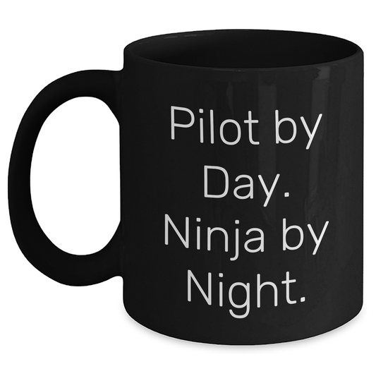Pilot By Day Gifts for Men, Pilot Black Coffee Mug with Funny Quote 'Pilot By Day. Ninja By Night.' - Unique Father's Day Unique Gifts - Main