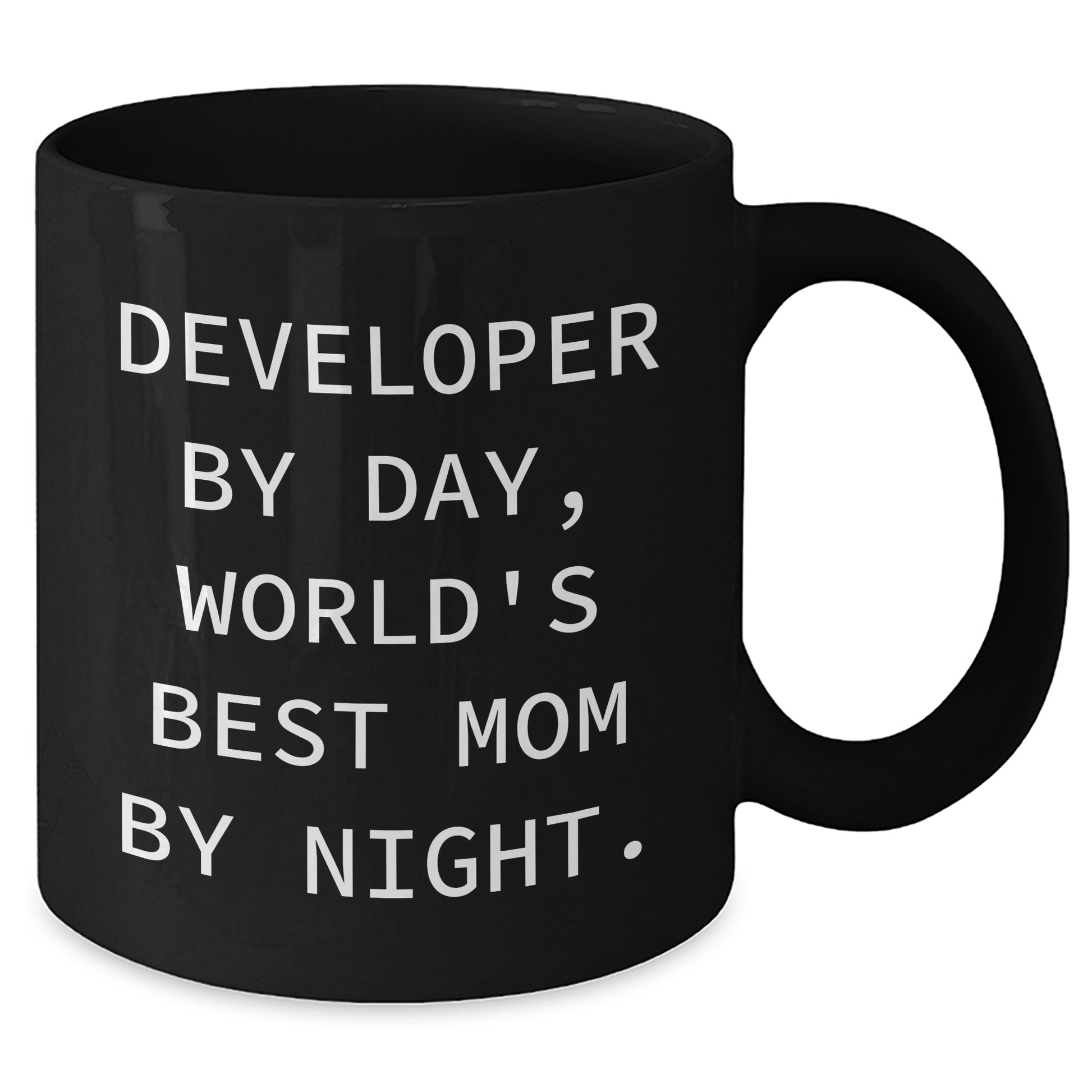 Funny Developer Gifts from Mom: 'Developer By Day, World's Best Mom By Night.' Black Coffee Mug for Father's Day - Additional