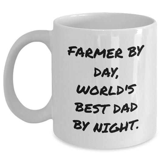 Farmer Gifts - Funny White Coffee Mug for Dad, Farmer By Day, World's Best Dad By Night., Gifts from Family, Gifts for Farmer - Main