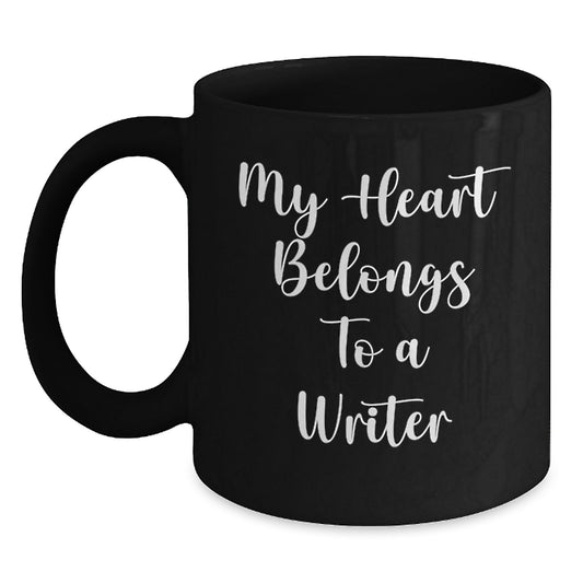 Funny Writer Gifts for Her, My Heart Belongs To A Writer Quote Black Coffee Mug, Unique Valentine's Unique Gifts from Women to Women - Main